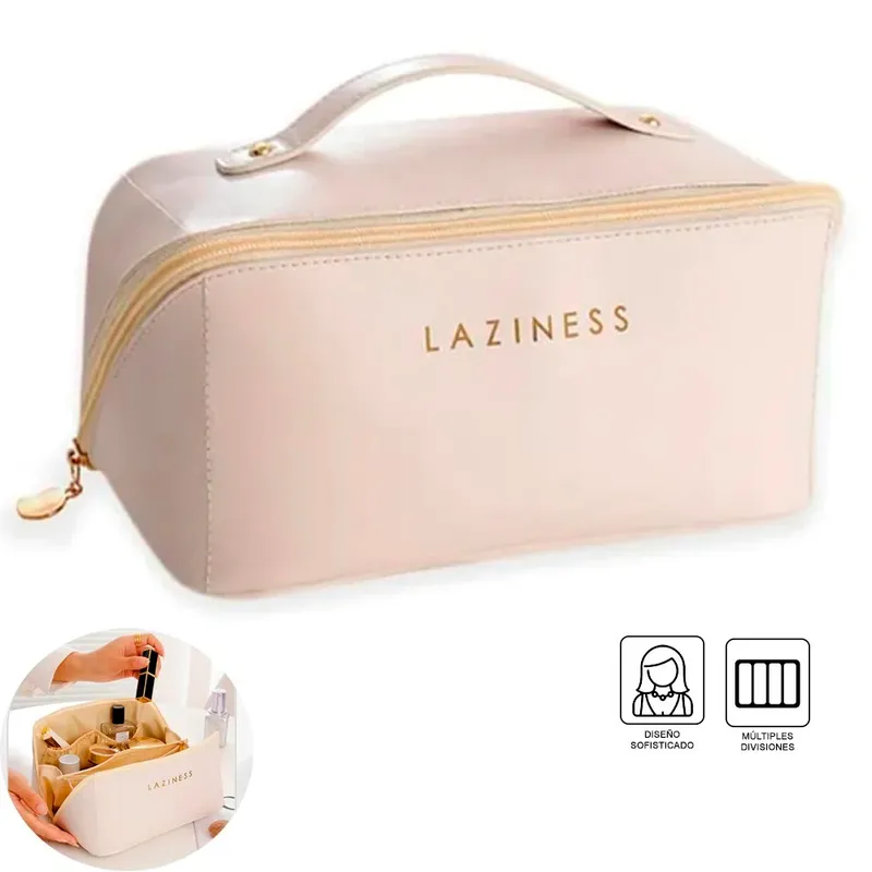 GENERICO - Combo Neceser de Cosméticos Beige + Brochas de Maquillaje Set 15 Negro