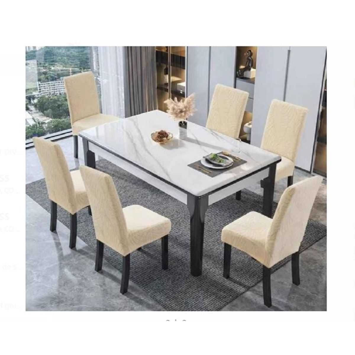 GENERICO - Funda De Silla De Comedor Ajustable Elástica-6PCS CREMA