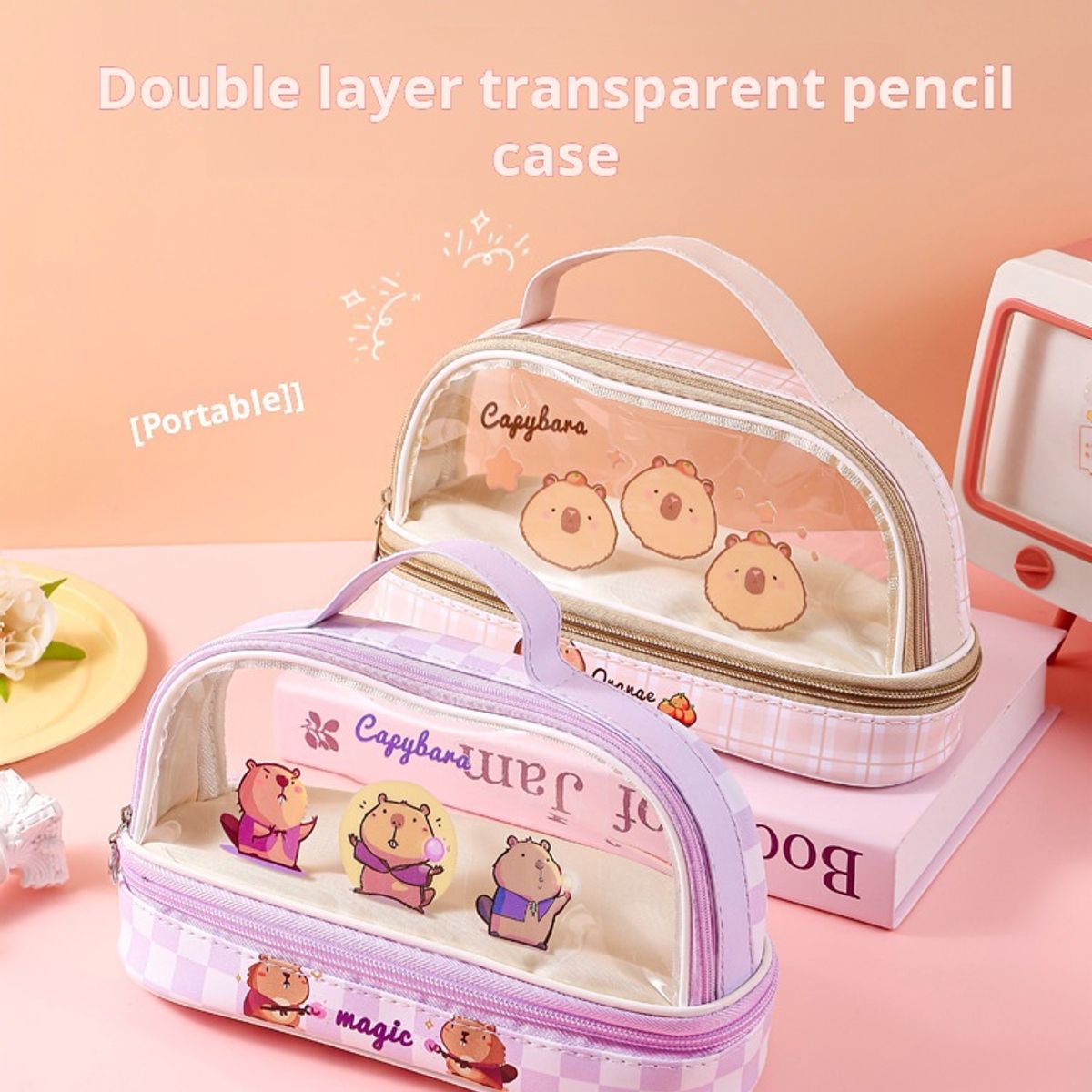 GENERICO - ESTUCHE - CARTUCHERA KAWAII MODELO CAPIBARA COLOR FUCSIA