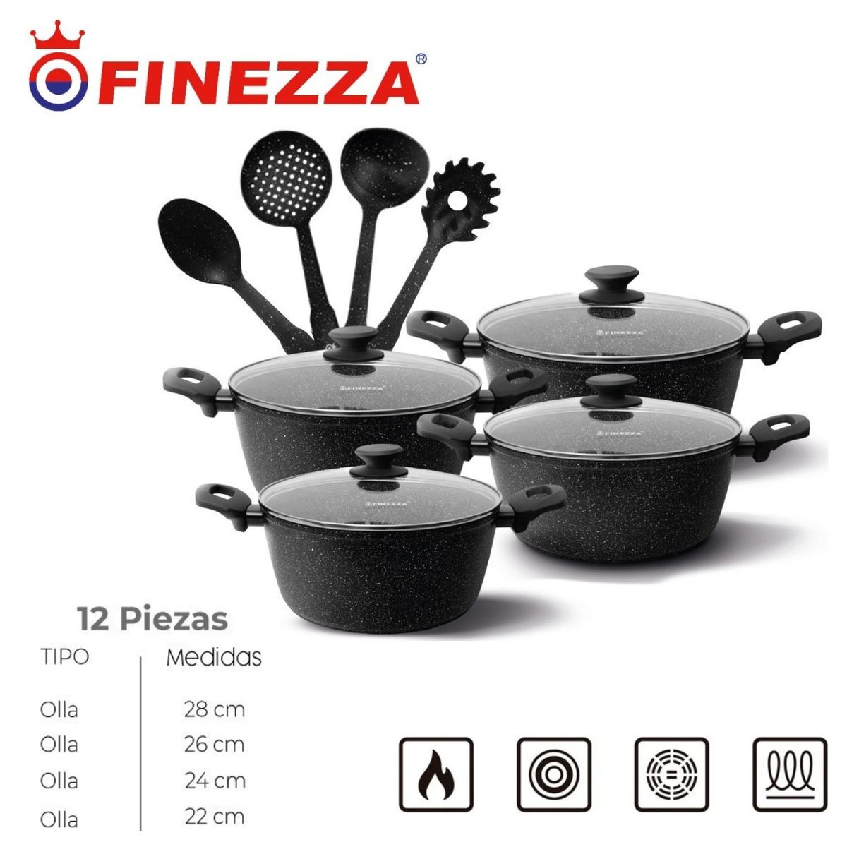 FINEZZA - Juego de Ollas con recubrimiento de granito Finezza FZ X1715M 12 Pzas