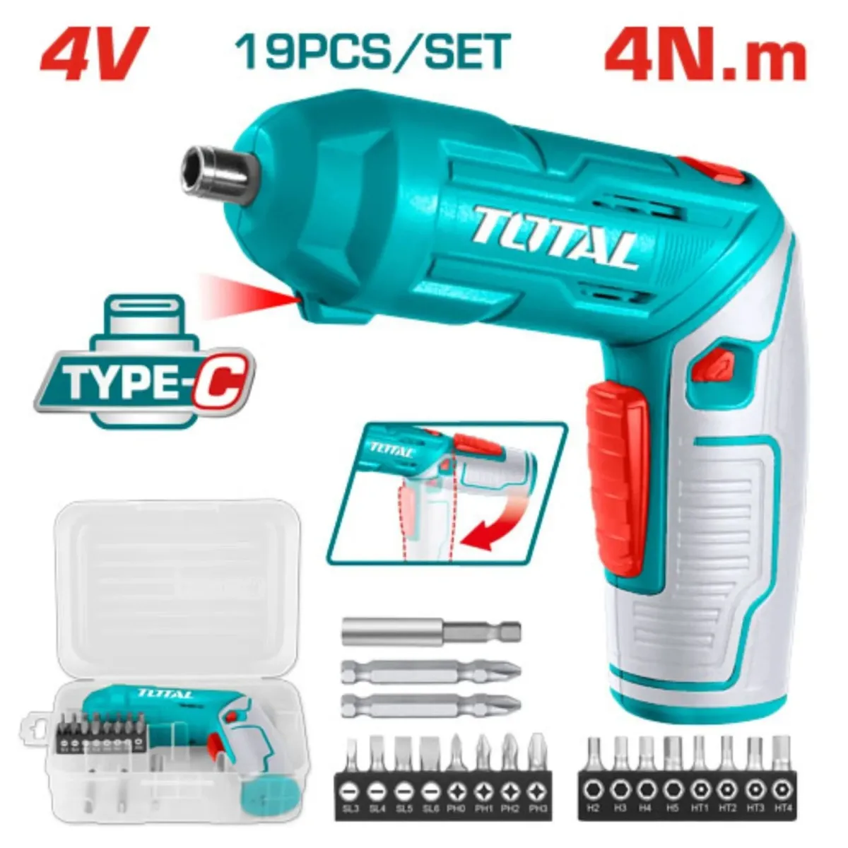TOTAL TOOLS - Atornillador 4V en Maleta con entrada Tipo C