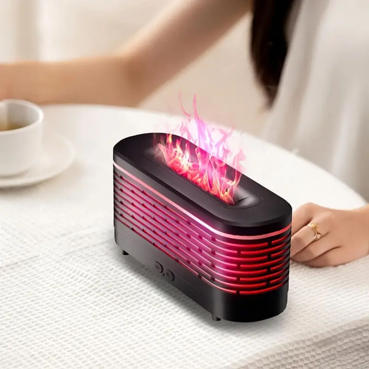 ELMEJORPRECIO - Humidificador Luces LED Diseño Rejilla Modelo Flama RGB Negro