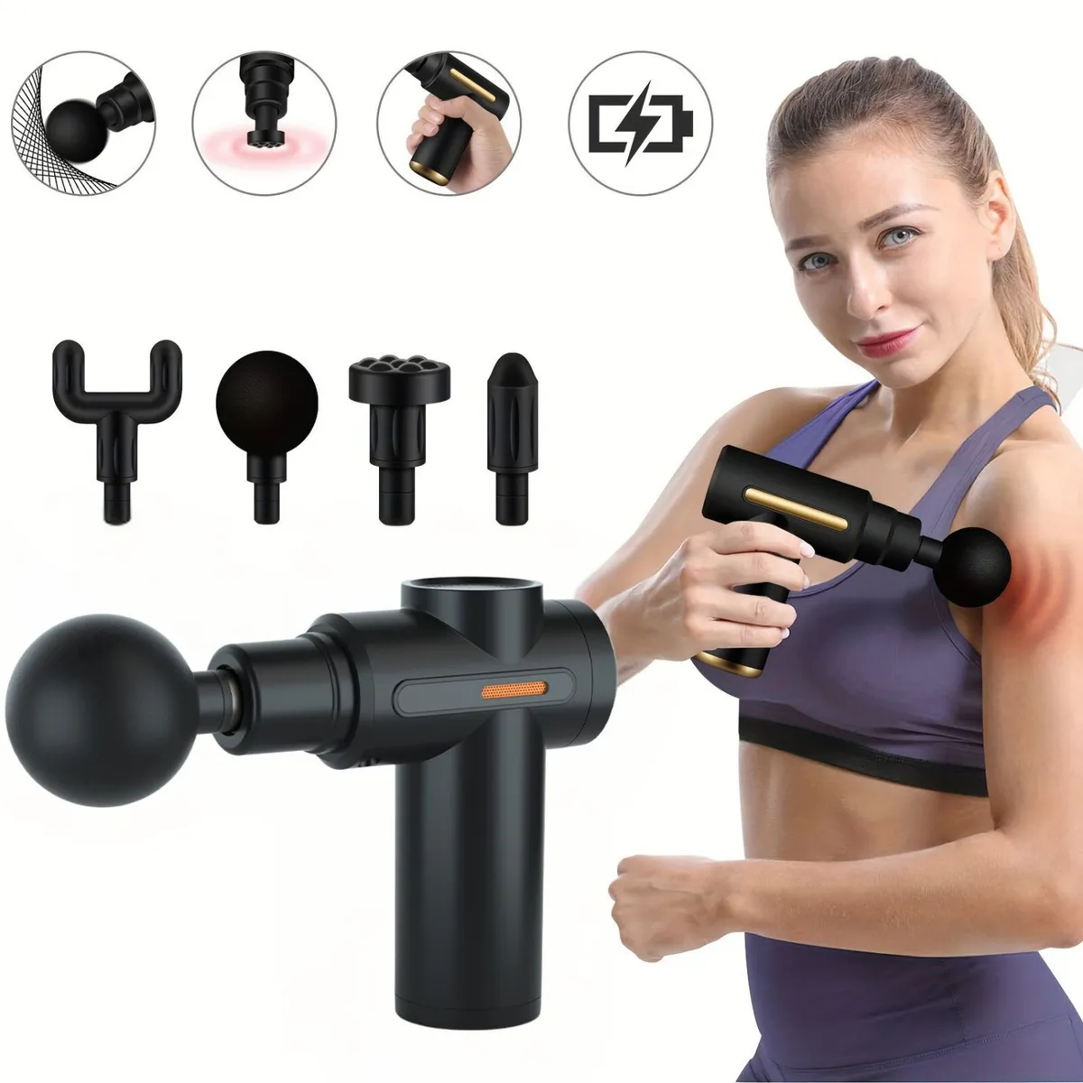 MASSAGE GUNS - Pistola de Masaje Profunda 6 Velocidades y Cabezal Intercambiable LEXT