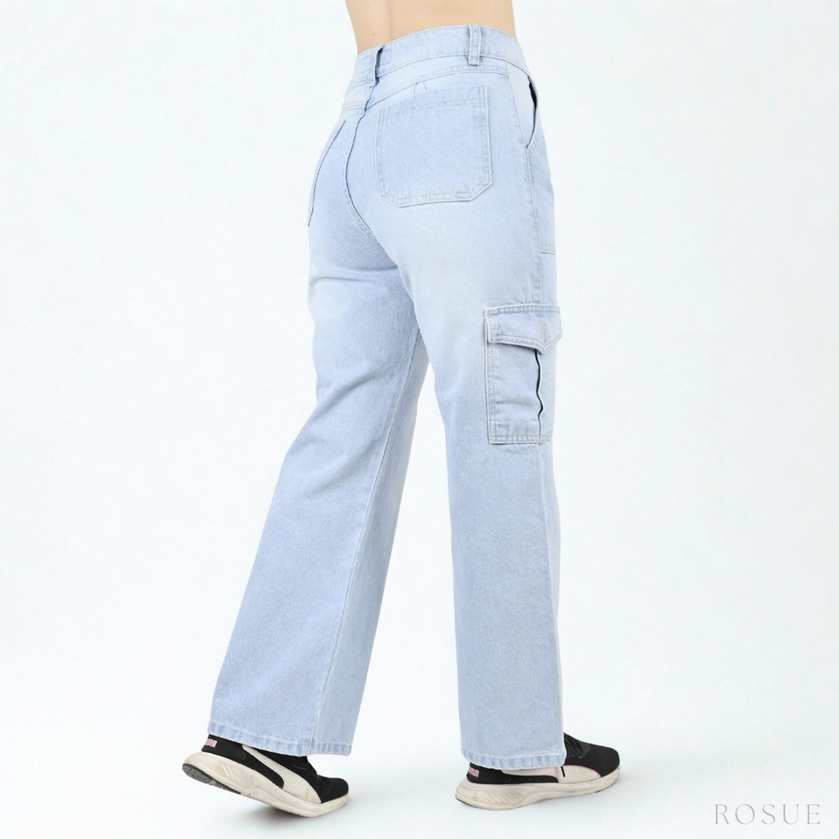 ROSUE - Pantalón Jean Cargo Denim Mujer Hielo
