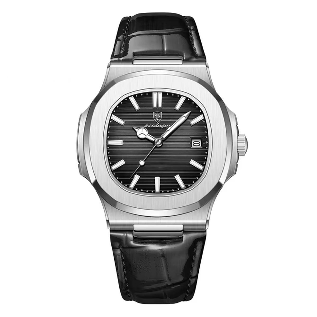 GENERICO - RELOJ HOMBRE CUERO NEGRO PLATEADO POEDAGAR