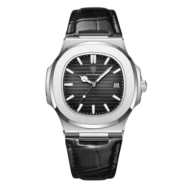 GENERICO - RELOJ HOMBRE CUERO NEGRO PLATEADO POEDAGAR