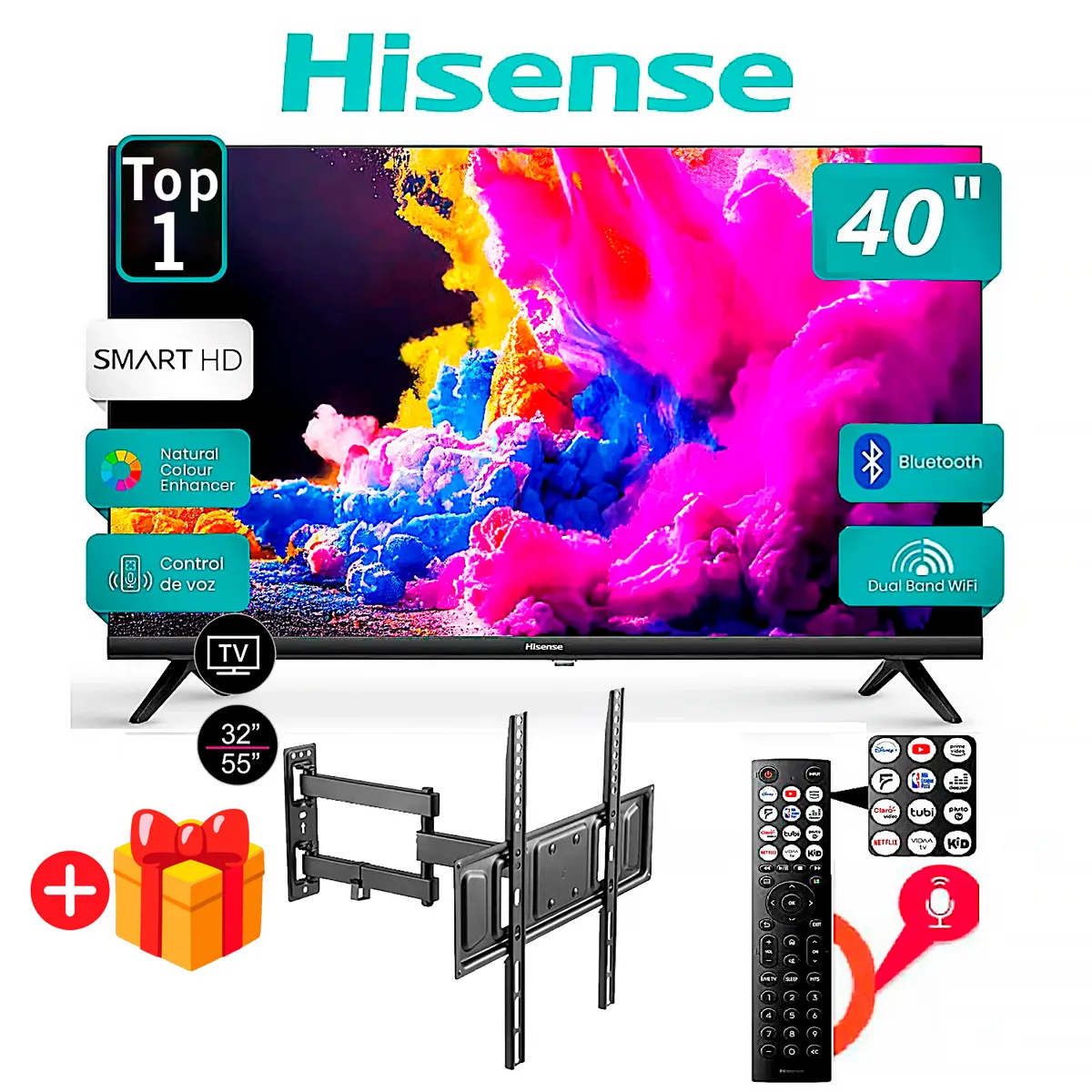 HISENSE - Televisor Hisense 40 Pulg. LED FHD 40A4K Negro + RACK MOVIL