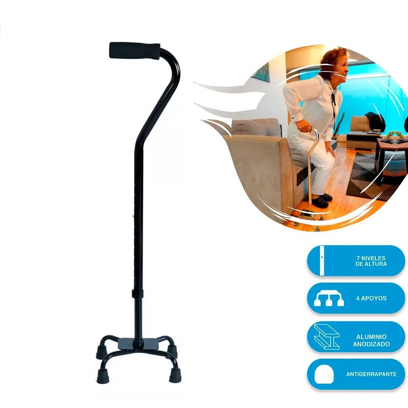 GENERICO - Bastón Cuatro Patas Tipo Cisne -Soporte y Equilibrio