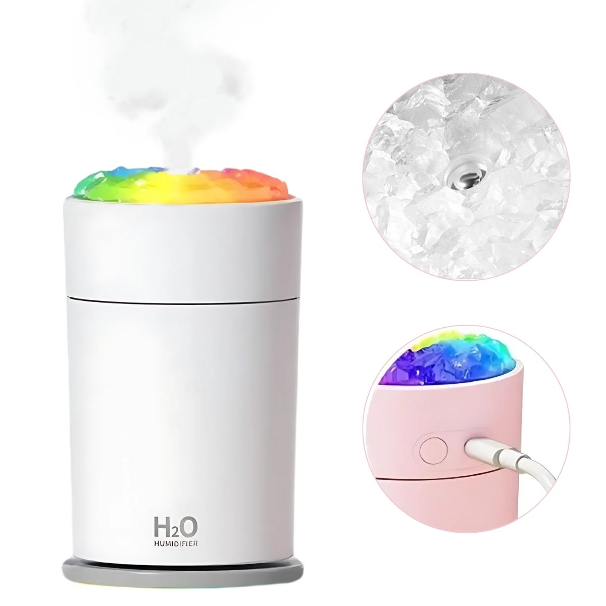 ELMEJORPRECIO - Humidificador Luces LED Diseño Compacto Modelo H2O RGB Blanco