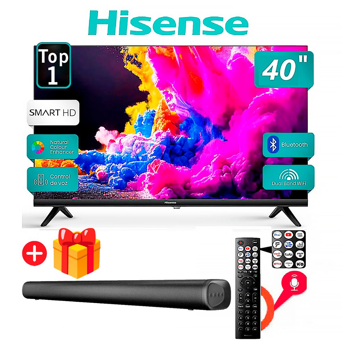 HISENSE - Televisor Hisense 40 Pulg. LED FHD 40A4K Negro + SOUNDBAR NEX