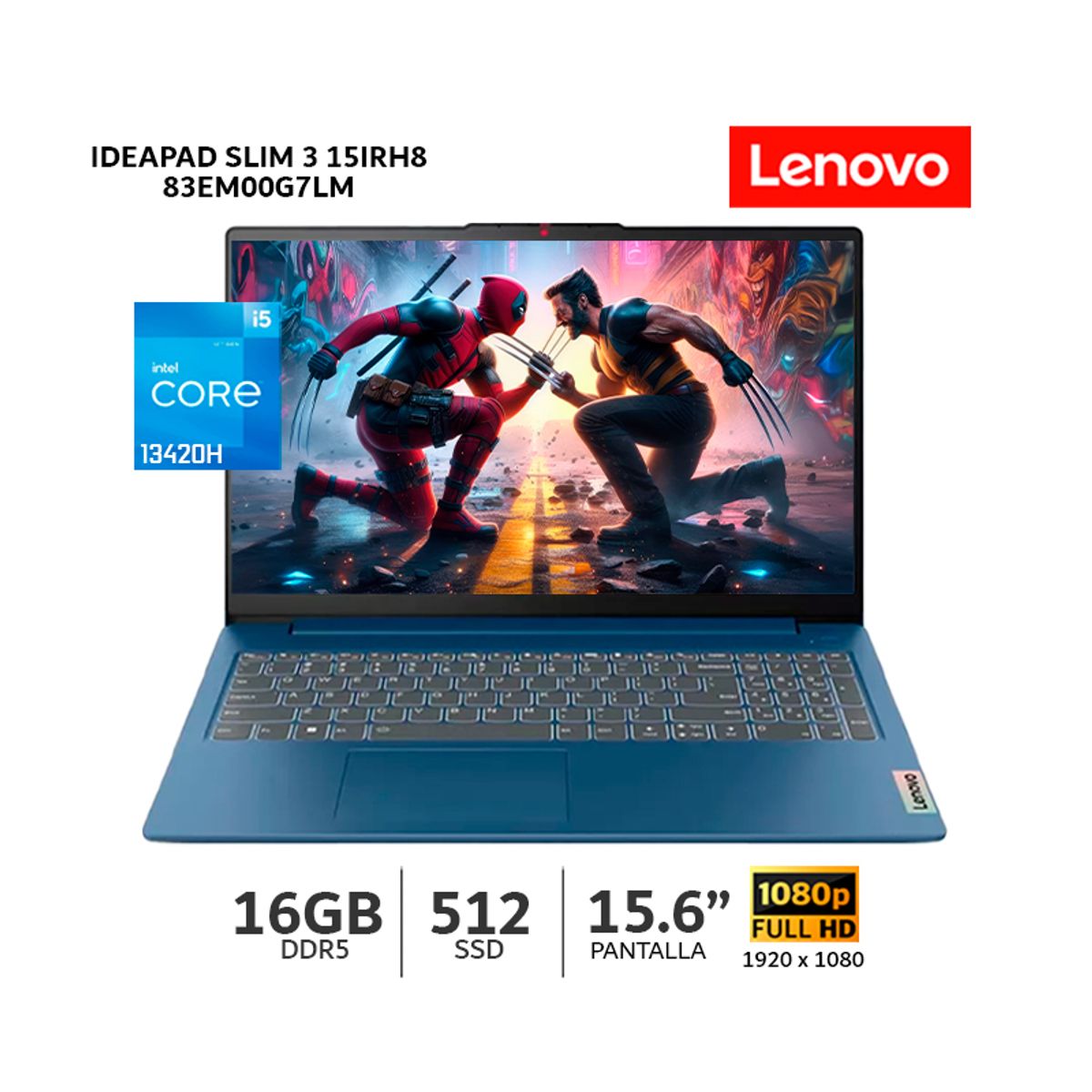 LENOVO - Laptop Lenovo IdeaPad Slim 3 15IRH8 Core i5 13420H/ 16Gb DDR5 / 512Gb SSD/ 15.6″ FHD - 83EM00G7LM