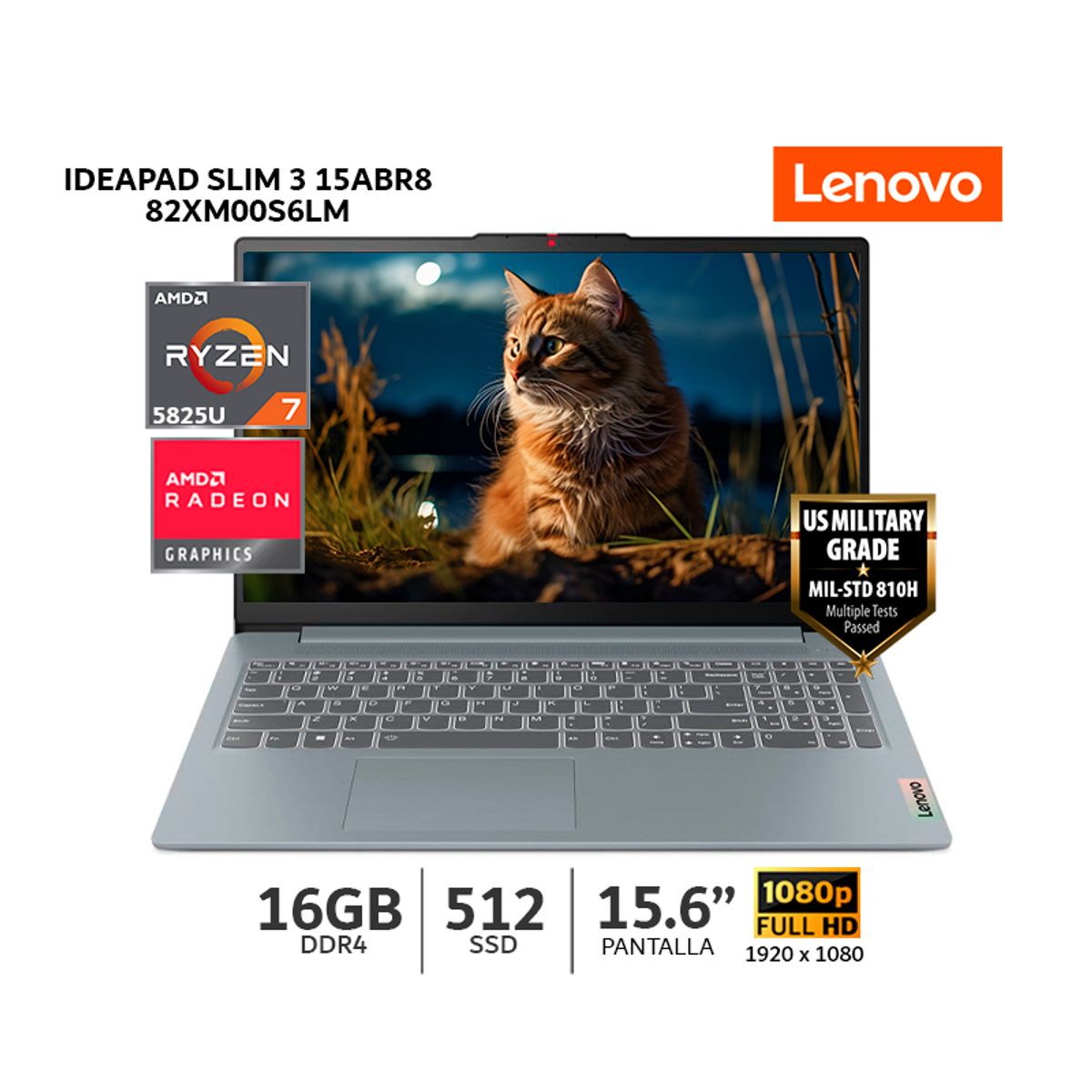 LENOVO - Laptop IdeaPad Slim 3 15ABR8 AMD Ryzen 7-5825U/ 16Gb Ram/ 512Gb SSD/ 15.6” FHD TN - 82XM00S6LM