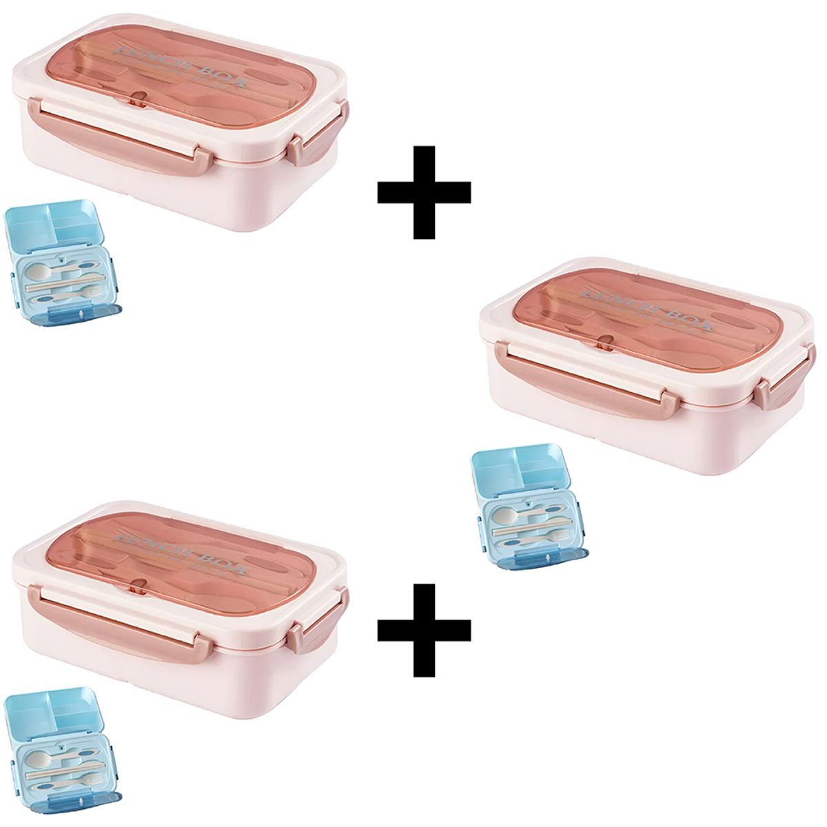 EASY&HOME - Combo Lonchera Taper Hermética + Cubiertos  Rosado pack de 3x