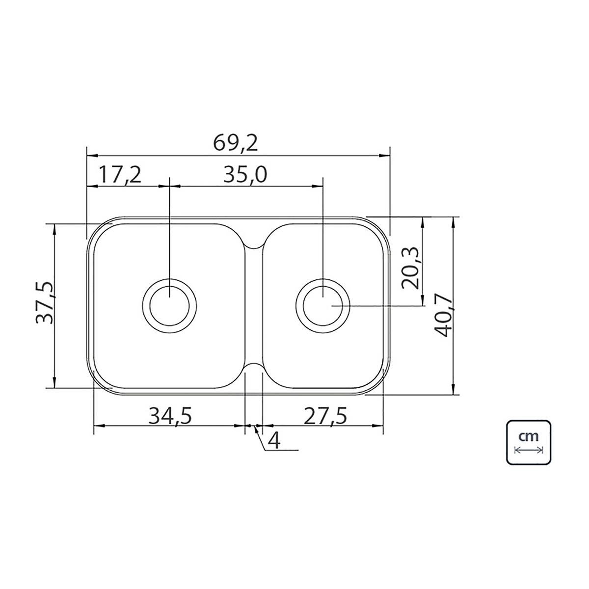 TRAMONTINA - Lavadero de Cocina Doble en Acero Inoxidable 69x40x14cm