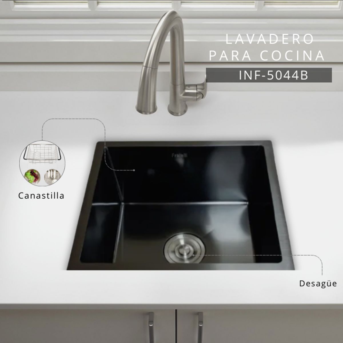 FRATELLI - LAVADERO DE COCINA ACERO INOXIDABLE NEGRO INF-5044B