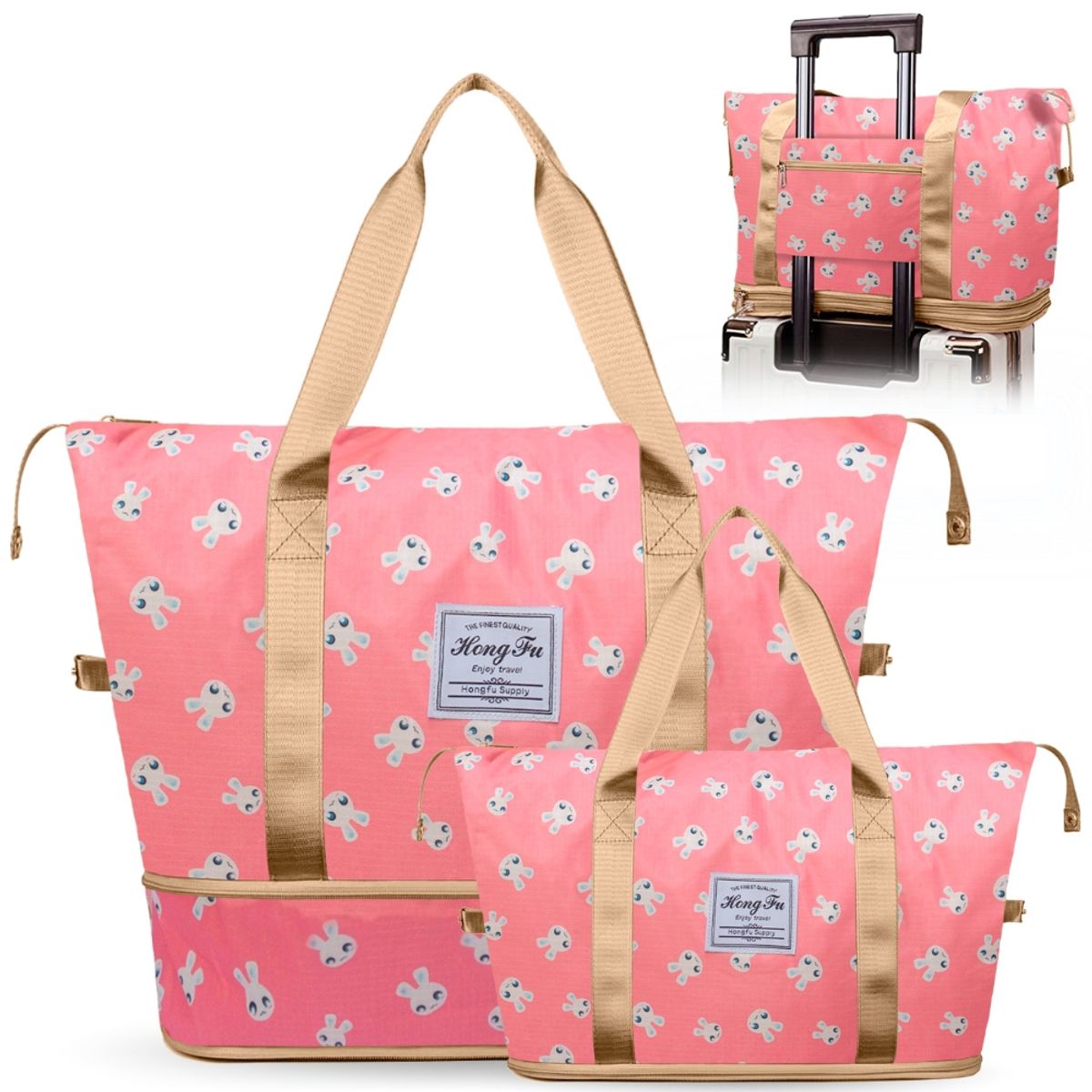 MINARI - Bolso de Viaje Cartera Expandible Impermeable Rosado Conejo 30B