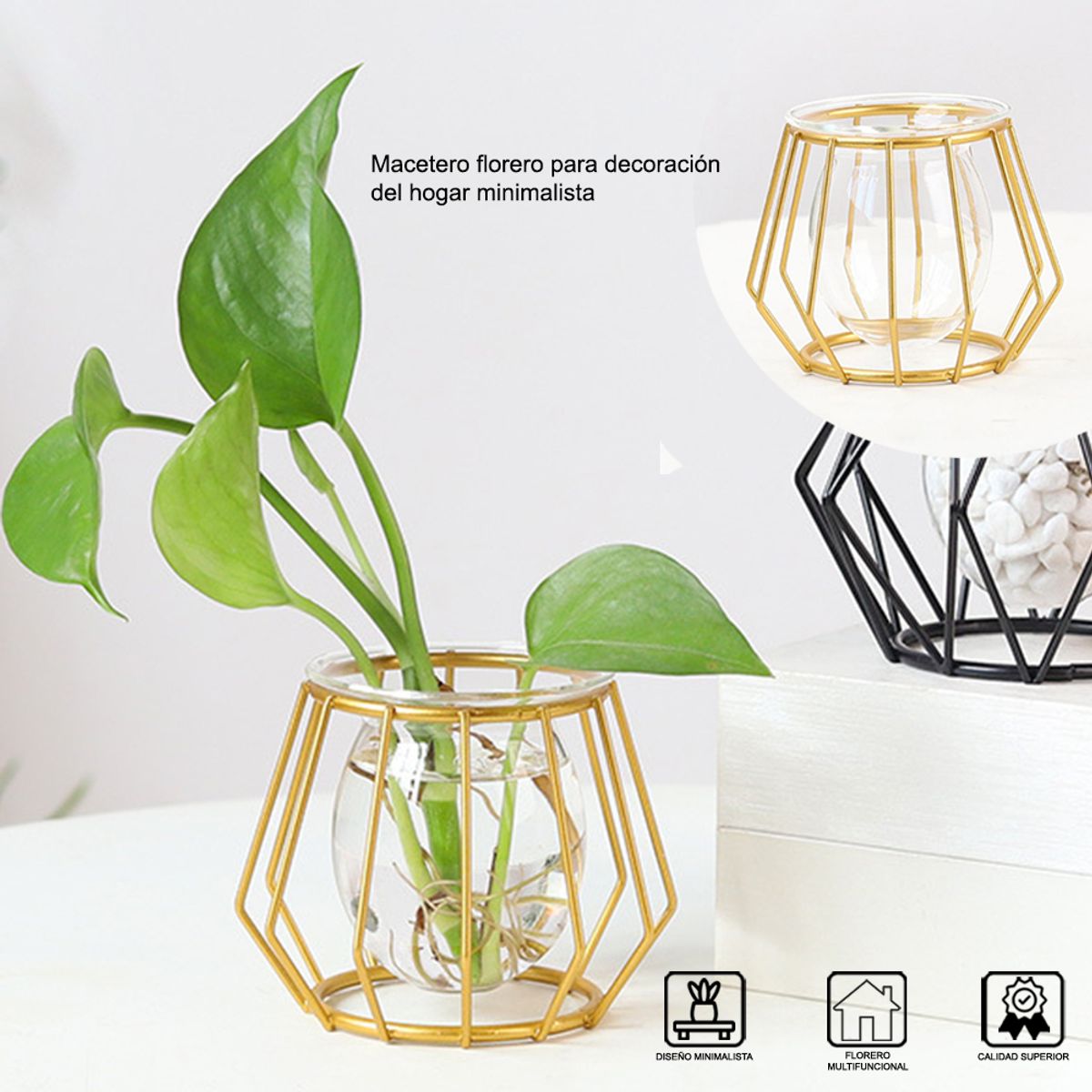 BUCKINGHAM - Macetero florero para decoración del hogar Dorado pack de 3x