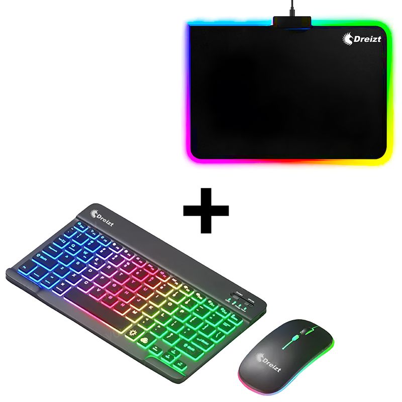 DREIZT - Combo Kit Teclado y Mouse RGB Negro + Mousepad DREIZT RGB 30CM X 25CM