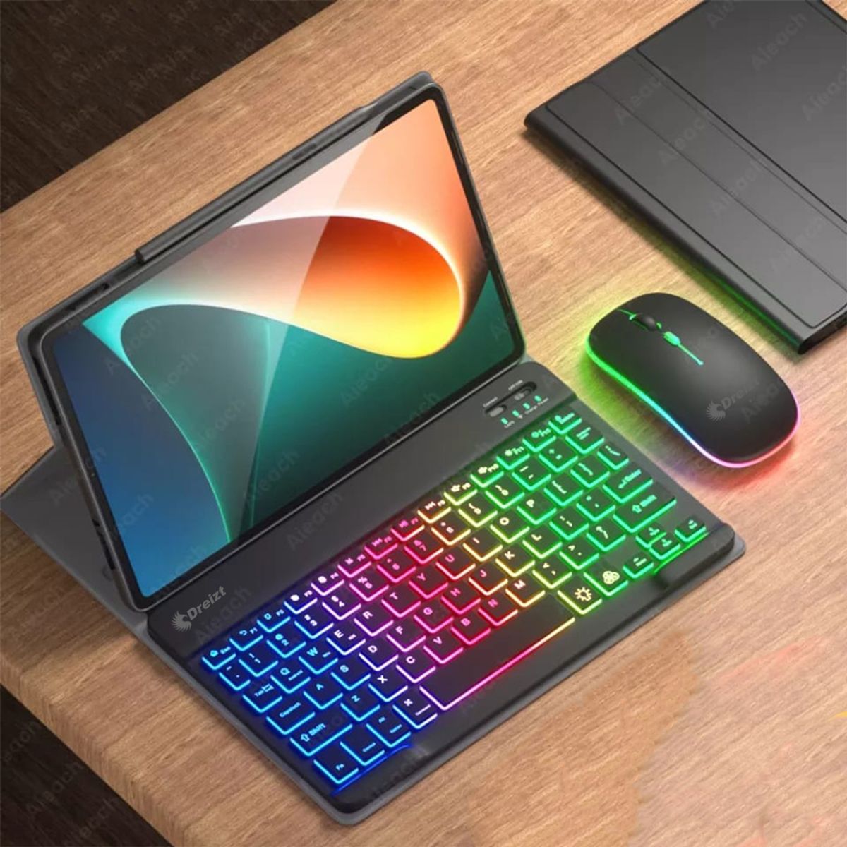 DREIZT - Combo Kit Teclado Mouse RGB Negro+Mousepad RGB Multicolor XL 80cmx30cm