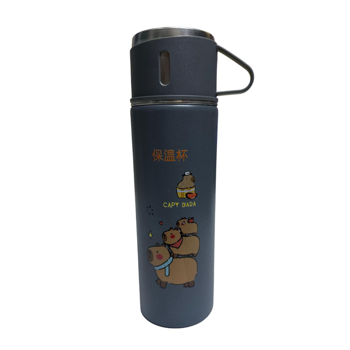 GENERICO - TERMO CAPIBARA DE 500 ML CON TRES TAZAS DE REGALO - GRIS