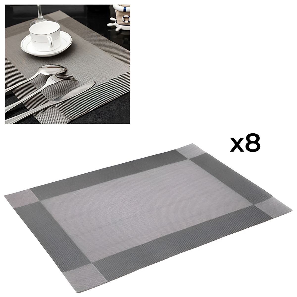 EASY&HOME - Mantel individual Rectangular set x 8 de Mesa Minimalista Easy&Home Gris