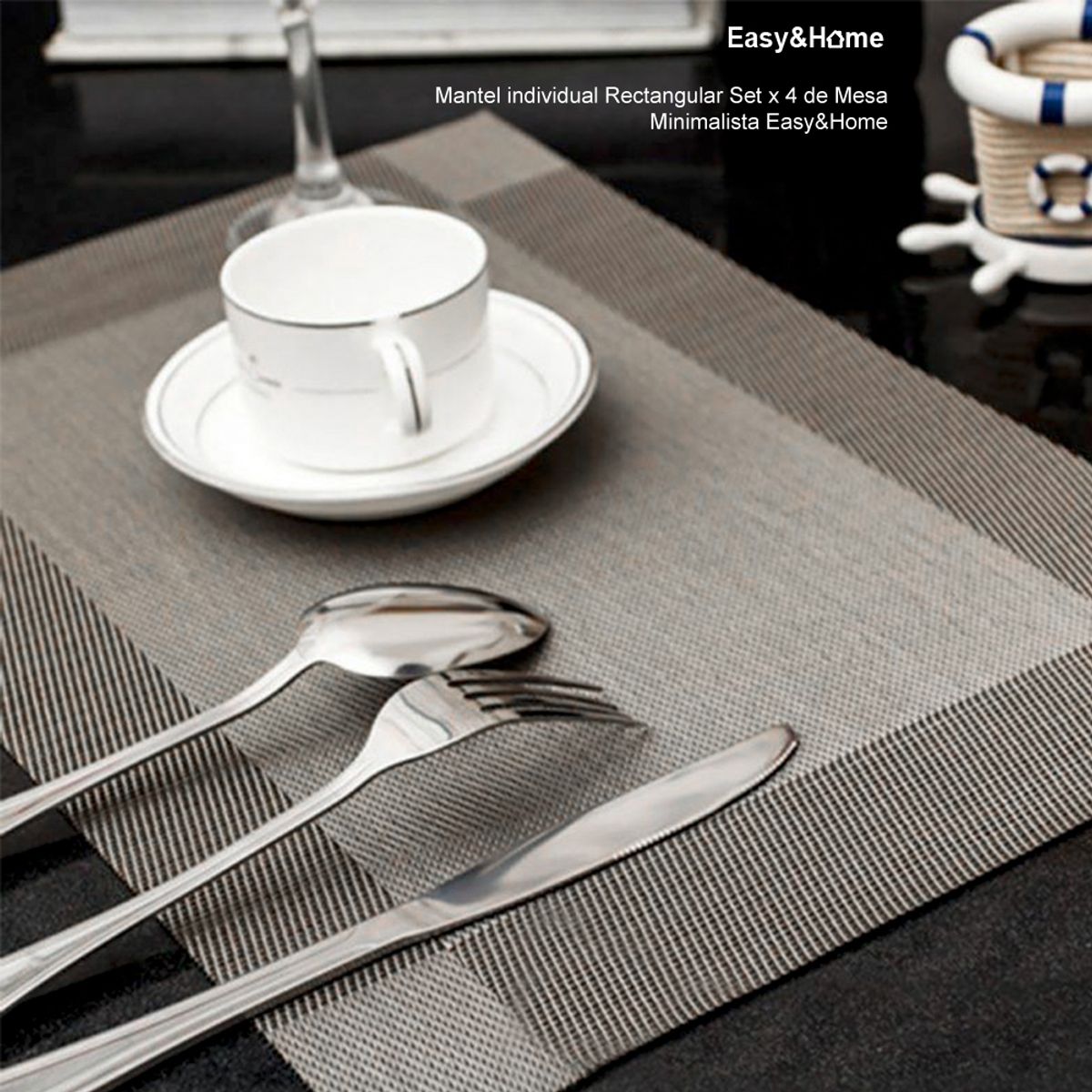 EASY&HOME - Mantel individual Rectangular set x 8 de Mesa Minimalista Easy&Home Gris