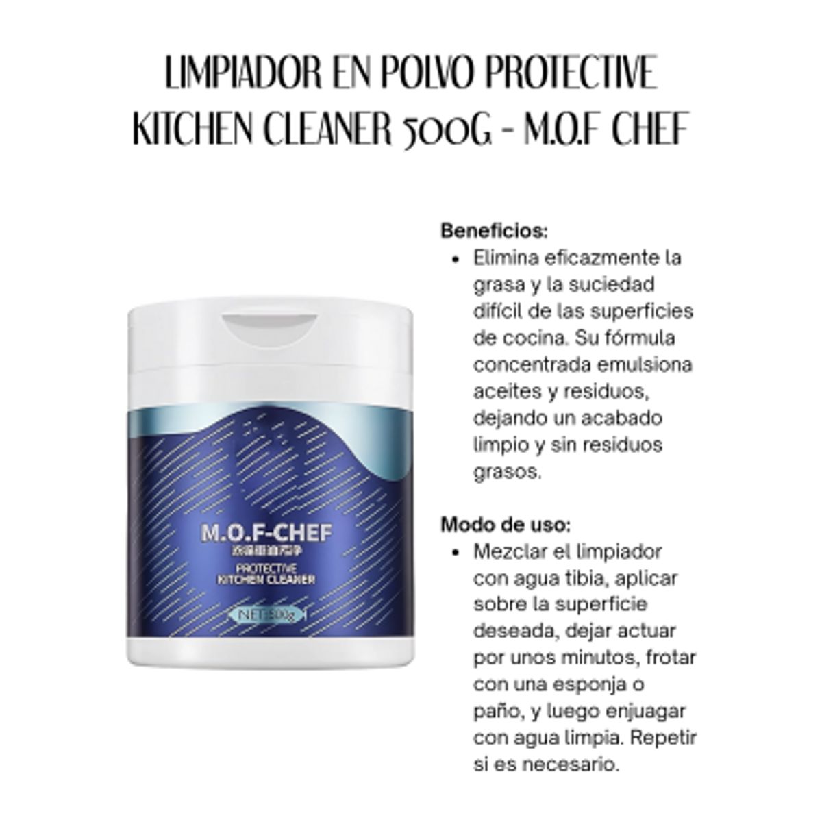 GENERICO - LIMPIADOR EN POLVO PROTECTIVE KITCHEN CLEANER 500G - MOF CHEF