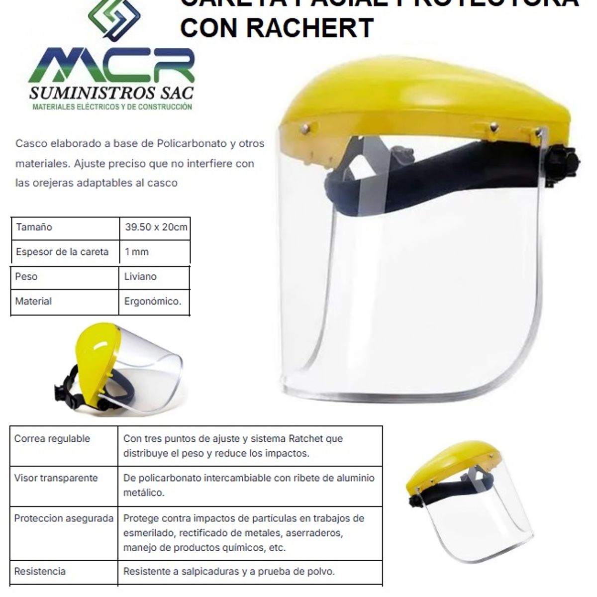 GENERICO - Careta Facial Protectora con Rachet