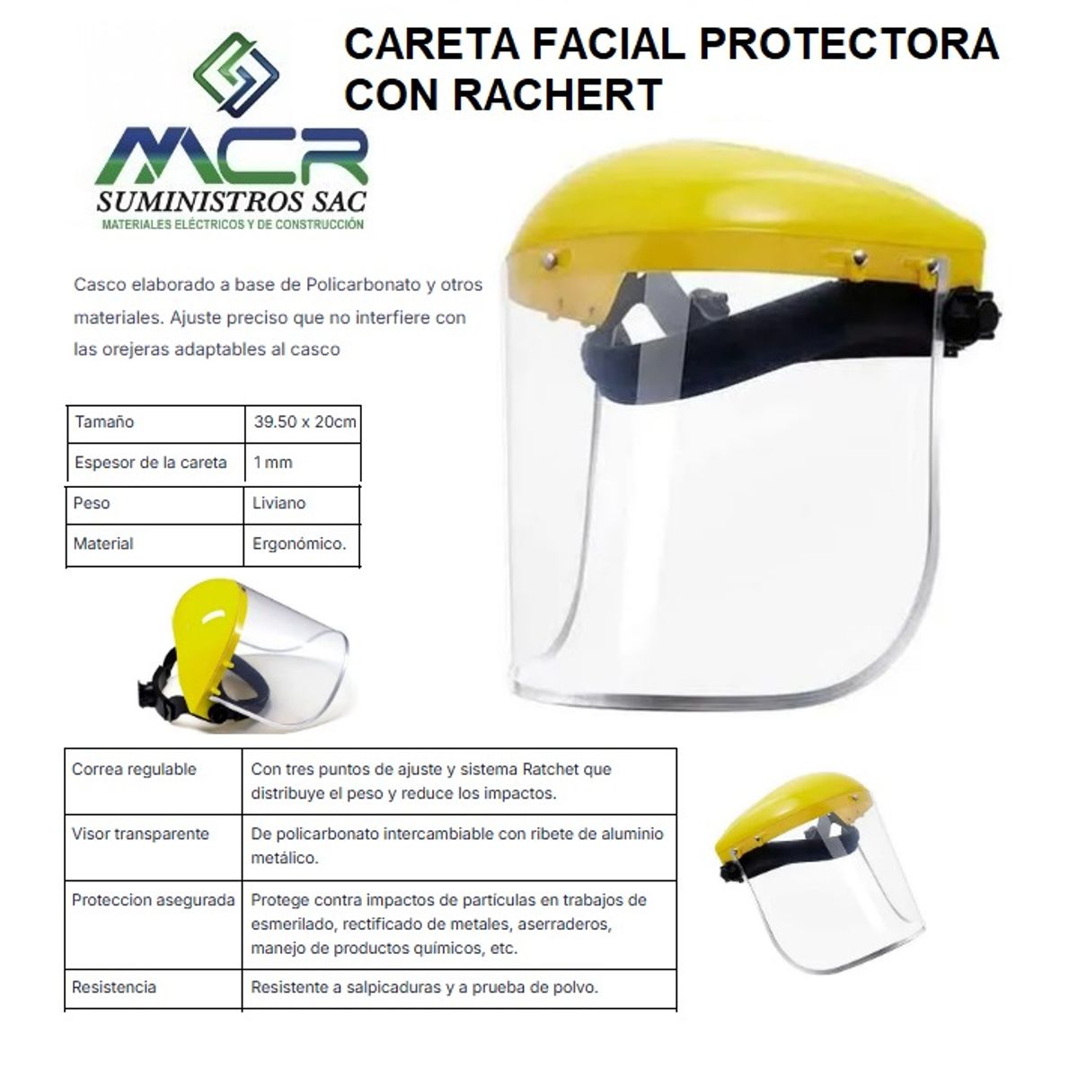 GENERICO - Careta Facial Protectora con Rachet