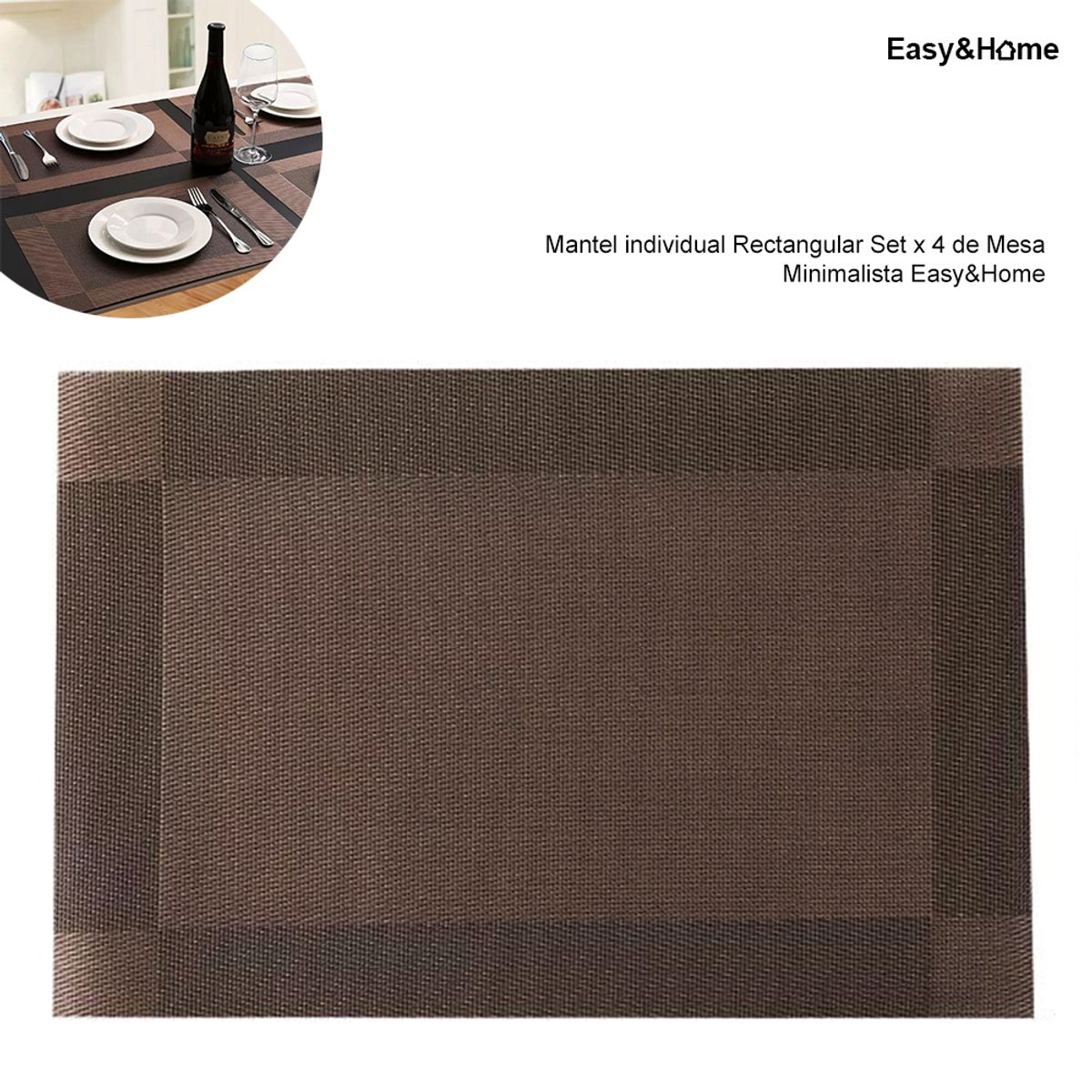 EASY&HOME - Mantel individual Rectangular Setx8 de Mesa Minimalista Marrón Oscuro