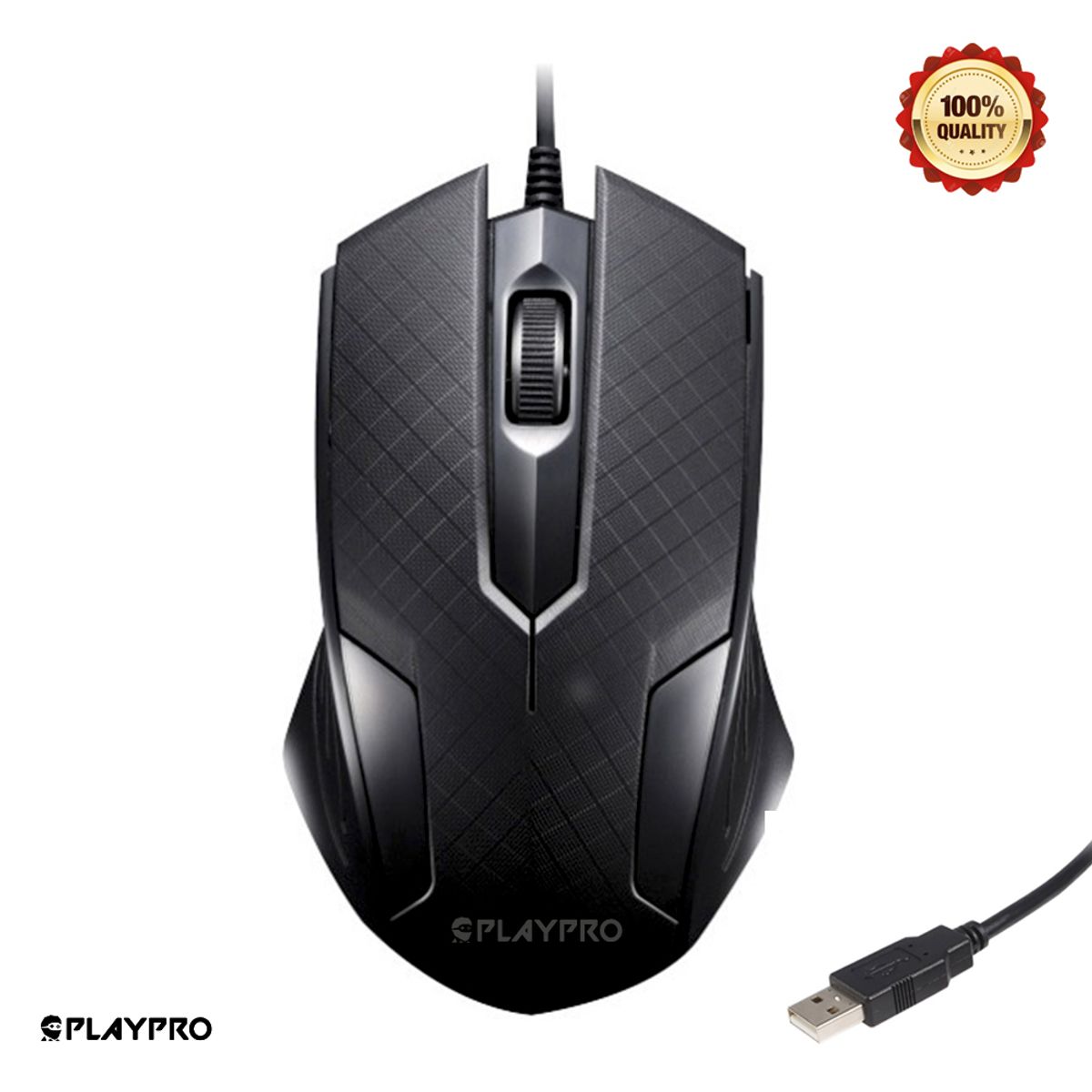 PLAYPRO - Mouse Ergonómico Usb Pc Laptop Negro Playpro + mousepad dreizt negro