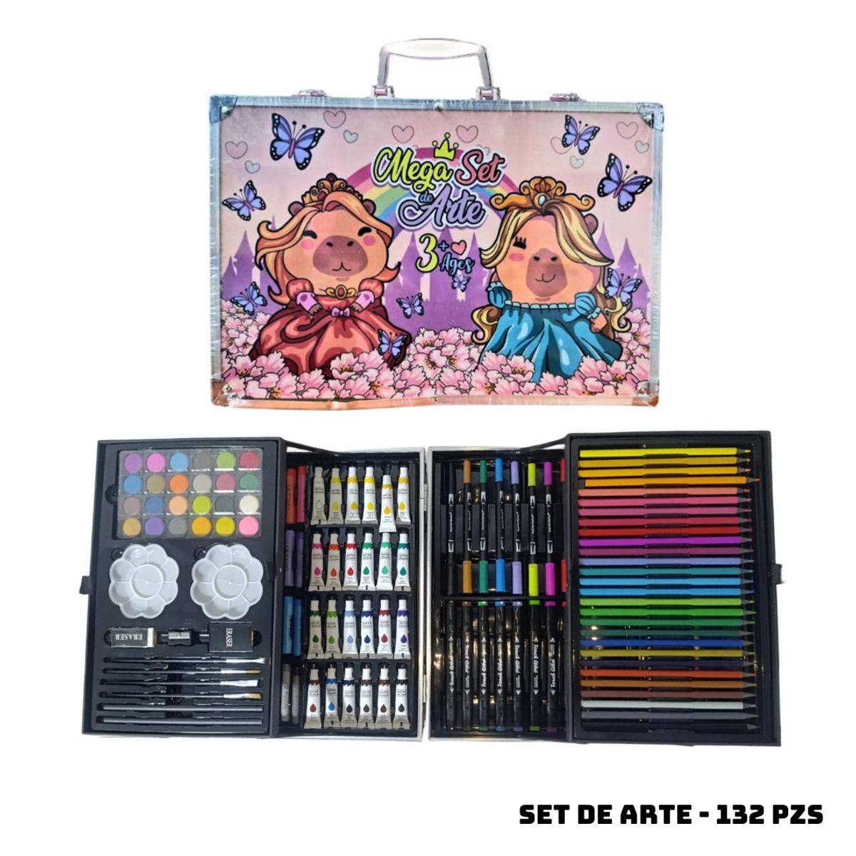 GENERICO - MALETIN MEGA SET DE ARTE 132 PZS CAPIBARAS PRINCESAS