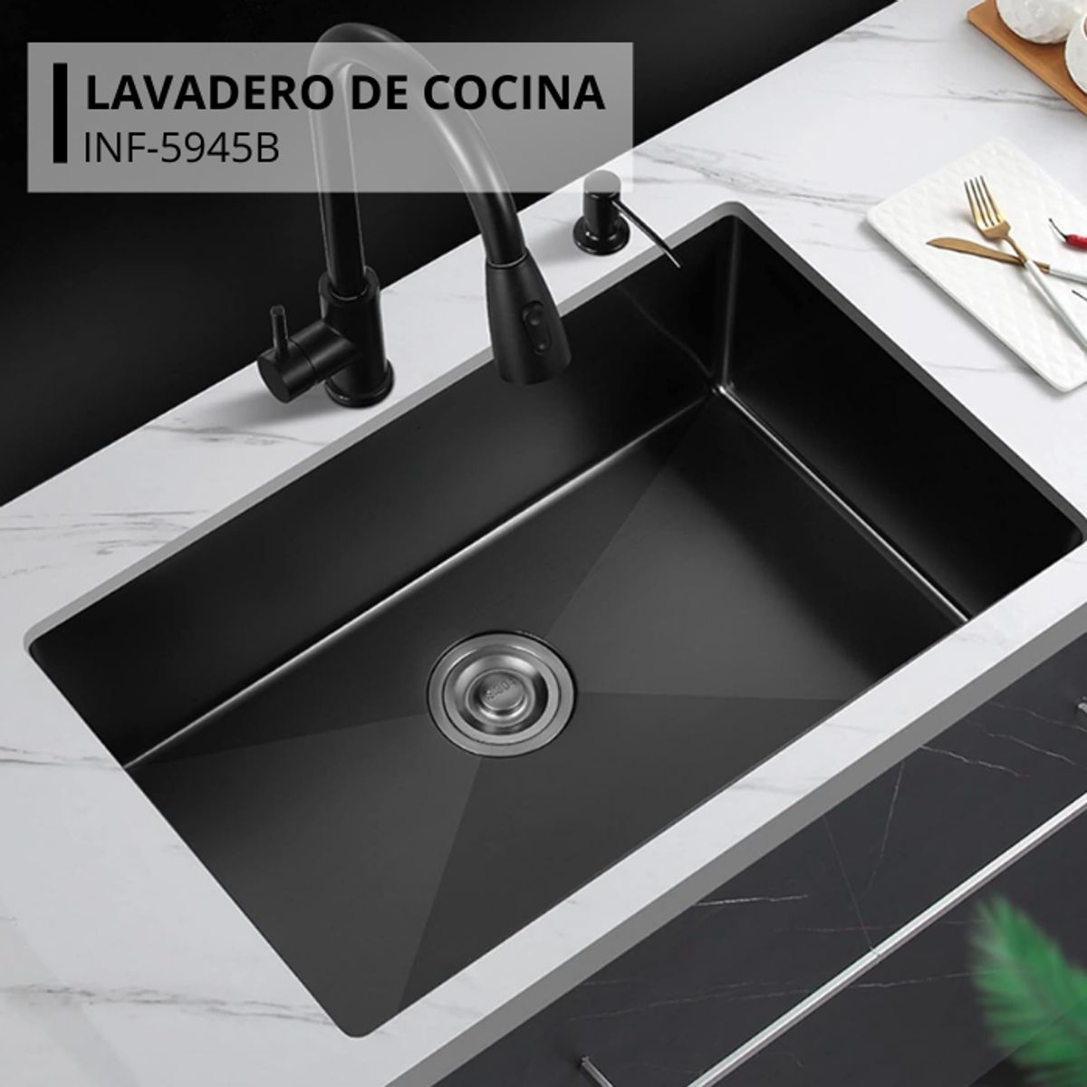 FRATELLI - LAVADERO DE COCINA ACERO NEGRO INF-5945B