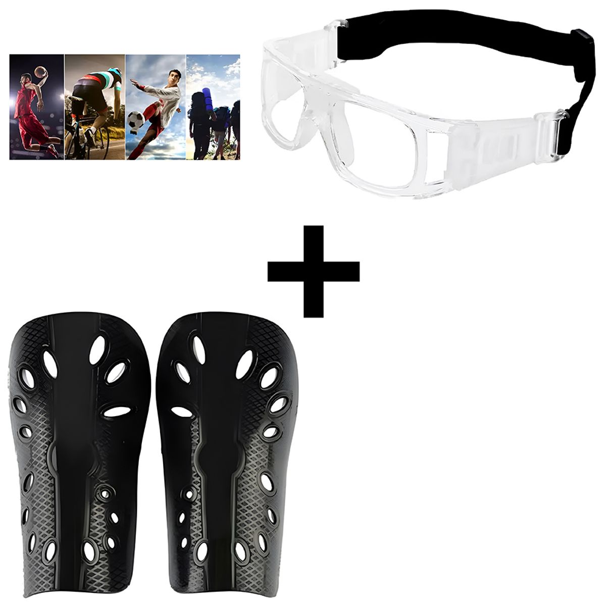 GENERICO - Marco Montura De Lentes Anti-Impacto Transparente + Canilleras de Fútbol-Adulto