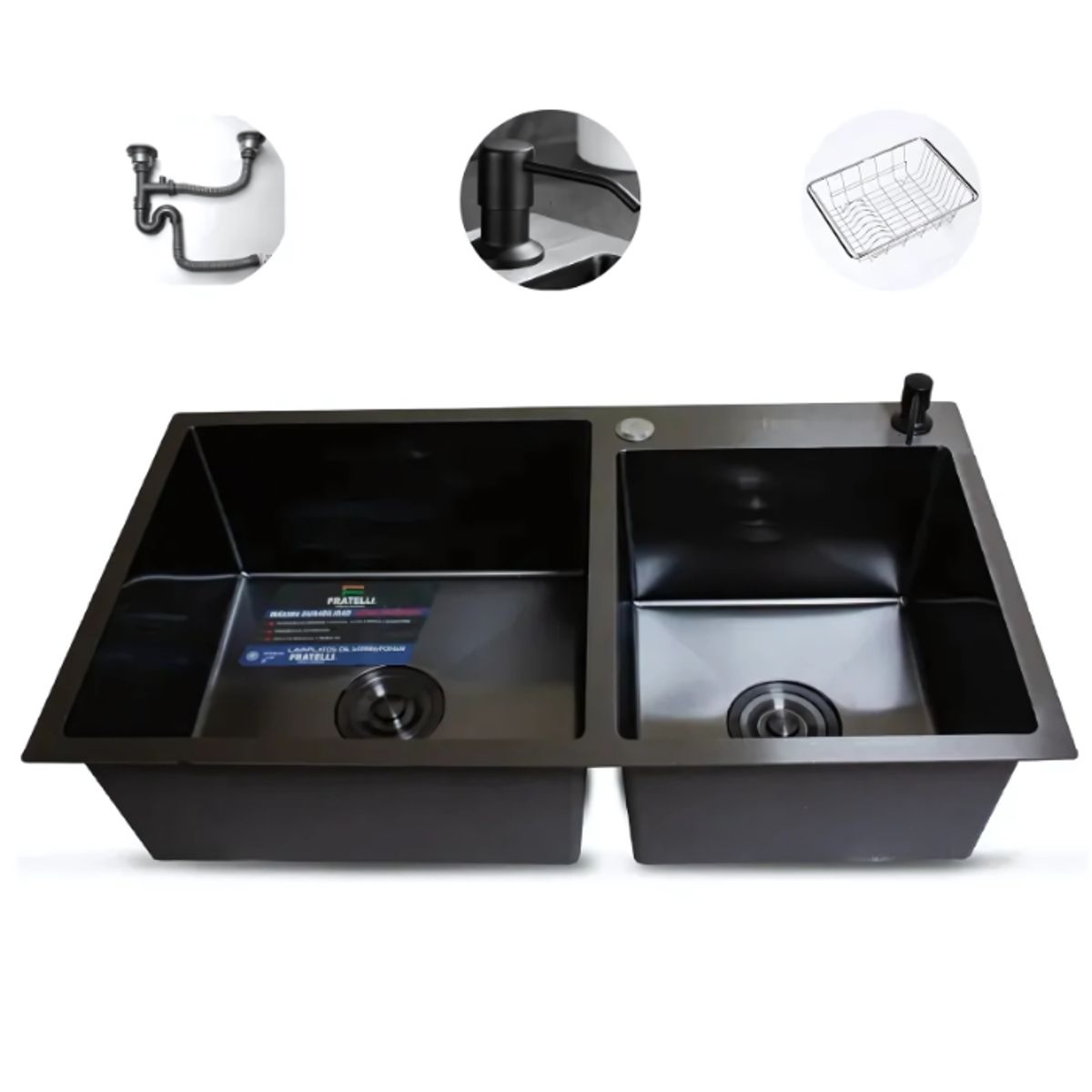 FRATELLI - LAVADERO DE COCINA DOBLE POZA NEGRO INF-8245 ED