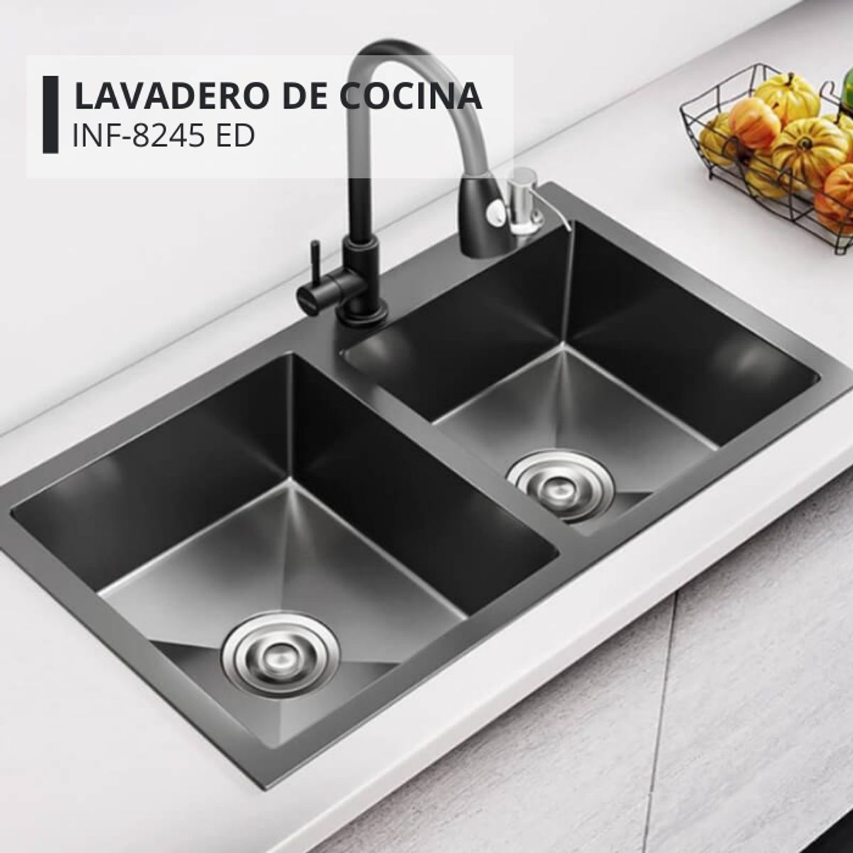 FRATELLI - LAVADERO DE COCINA DOBLE POZA NEGRO INF-8245 ED