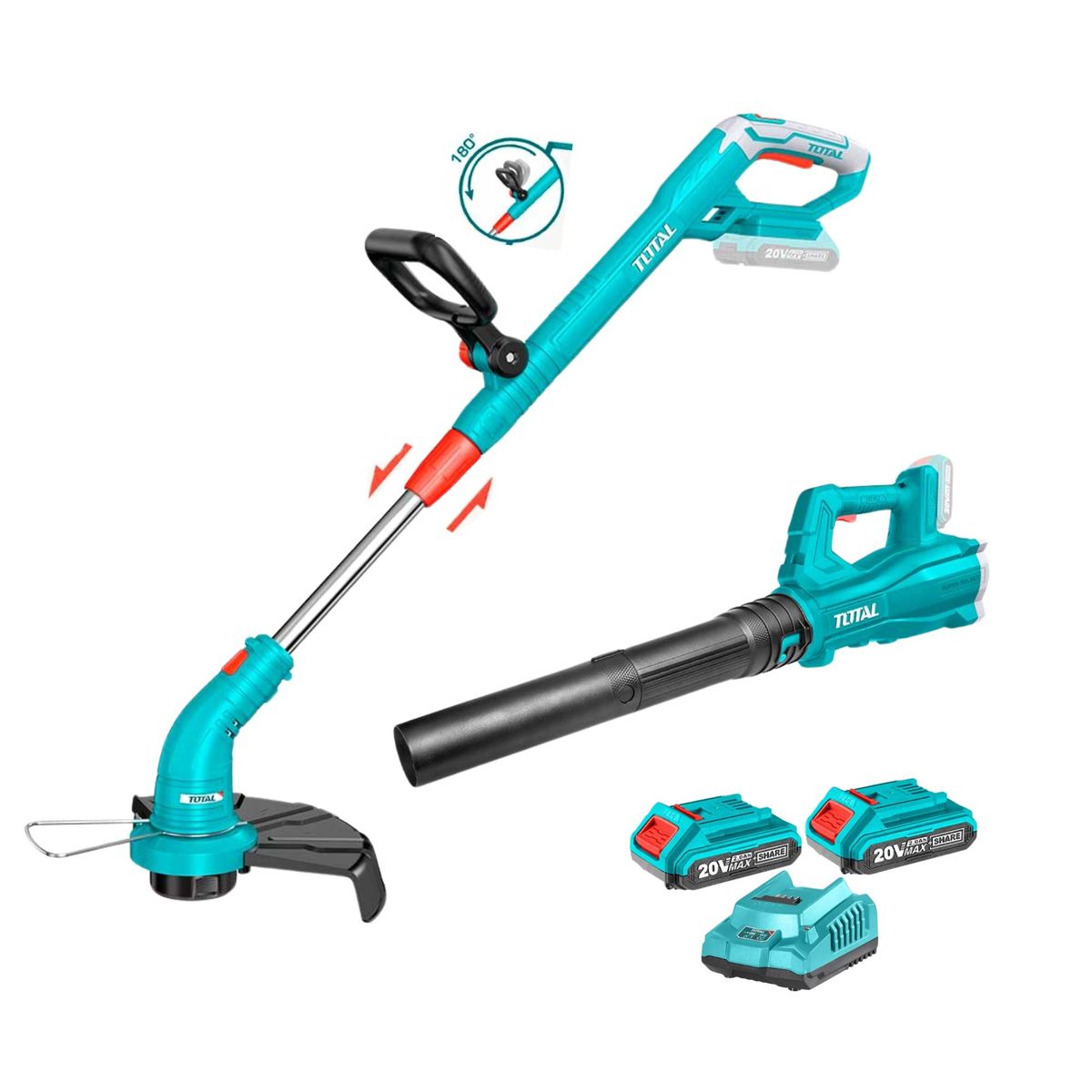 TOTAL TOOLS - Podadora Cortadora gras inalambrico + Sopladora 20V TOTAL