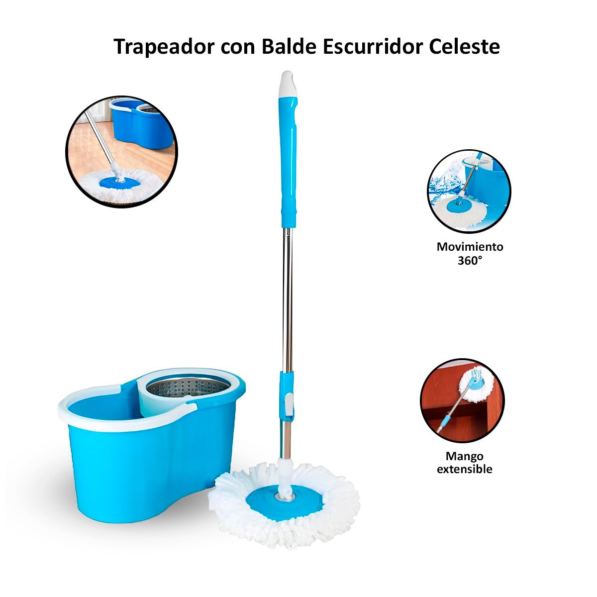 GENERICO - Trapeador con Balde Escurridor Giratorio Azul