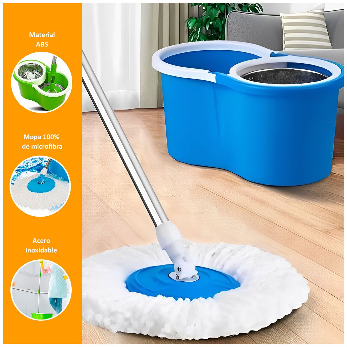 GENERICO - Trapeador con Balde Escurridor Giratorio Azul