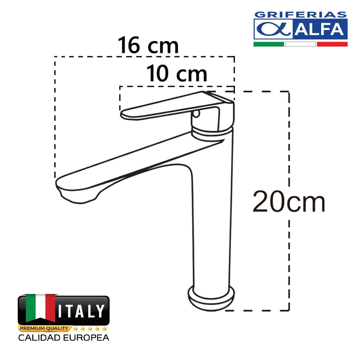 ALFA - Llave Alto  para Lavatorio Negro Mate Pesado ALFA