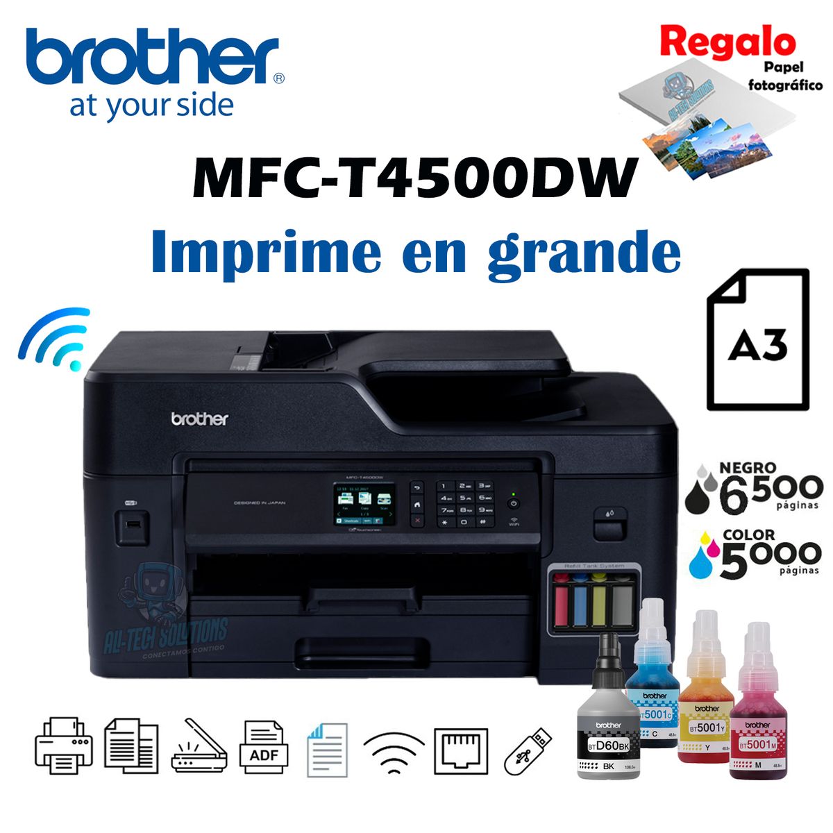 BROTHER - IMPRESORA BROTHER MULTIFUNCIONAL A3 MFC-T4500DW WIFI - DÚPLEX - ADF