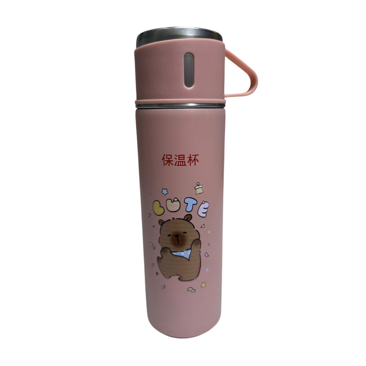 GENERICO - TERMO CAPIBARA DE 500 ML CON TRES TAZAS DE REGALO - ROSA