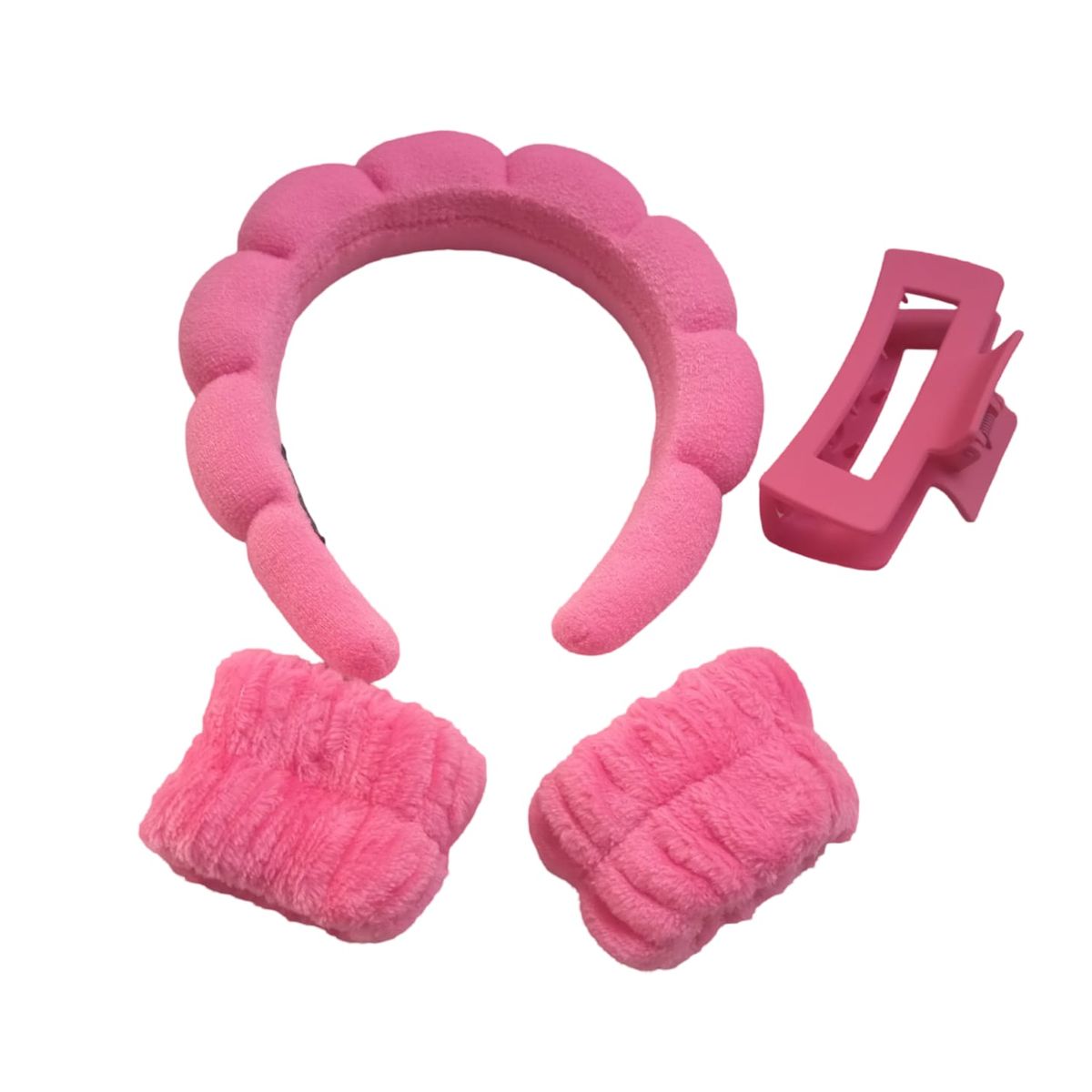 GENERICO - Vincha Diadema para Skincare con Muñequeras y Gancho - Fucsia