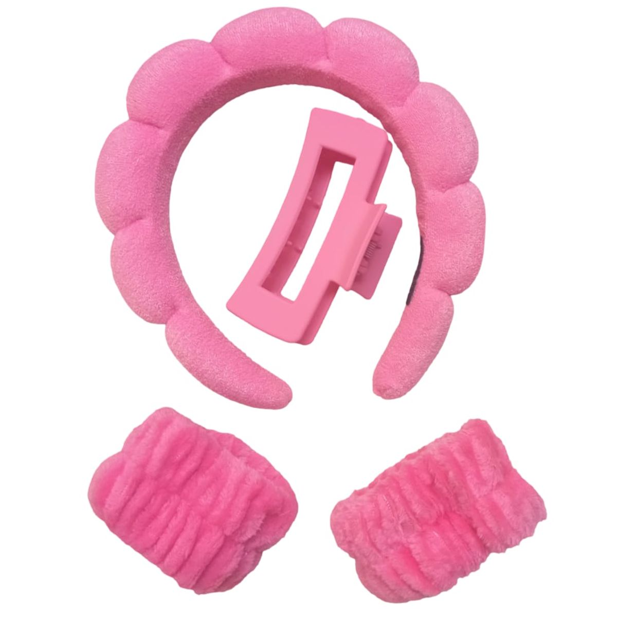 GENERICO - Vincha Diadema para Skincare con Muñequeras y Gancho - Fucsia