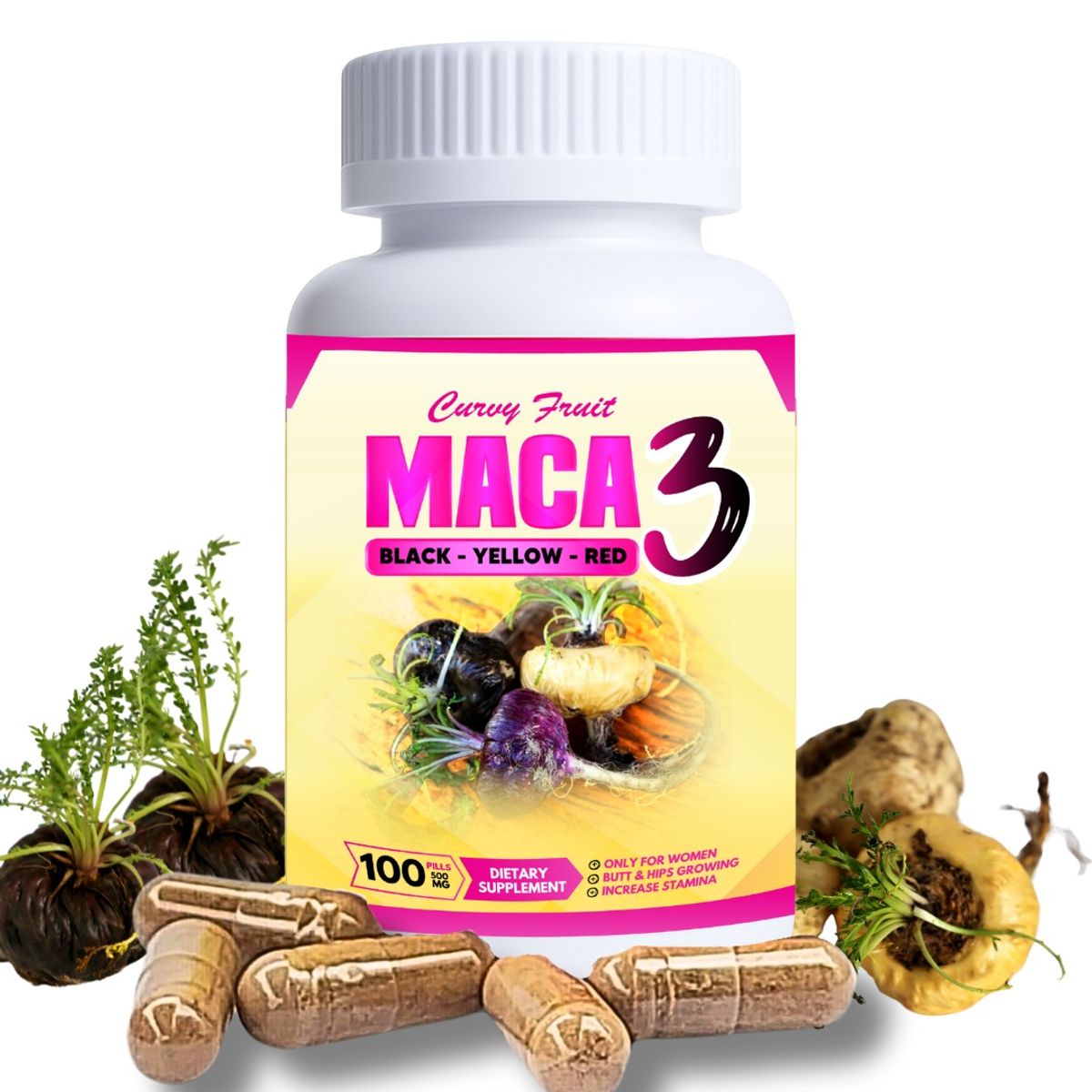 CURVY FRUIT - Maca 3 Curvy Fruit 100 cápsulas 600 mg – Glúteos y Caderas