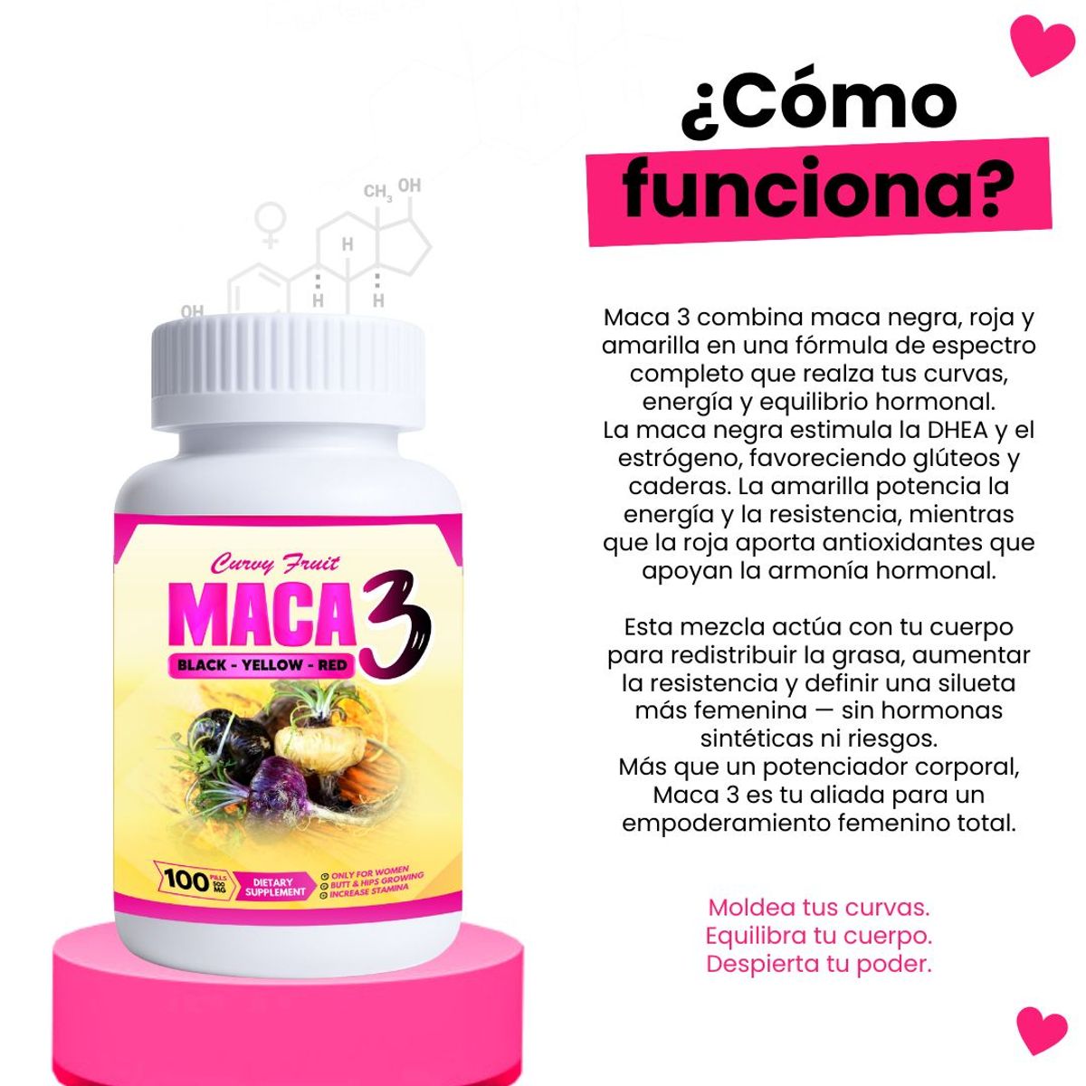 CURVY FRUIT - Maca 3 Curvy Fruit 100 cápsulas 600 mg – Glúteos y Caderas
