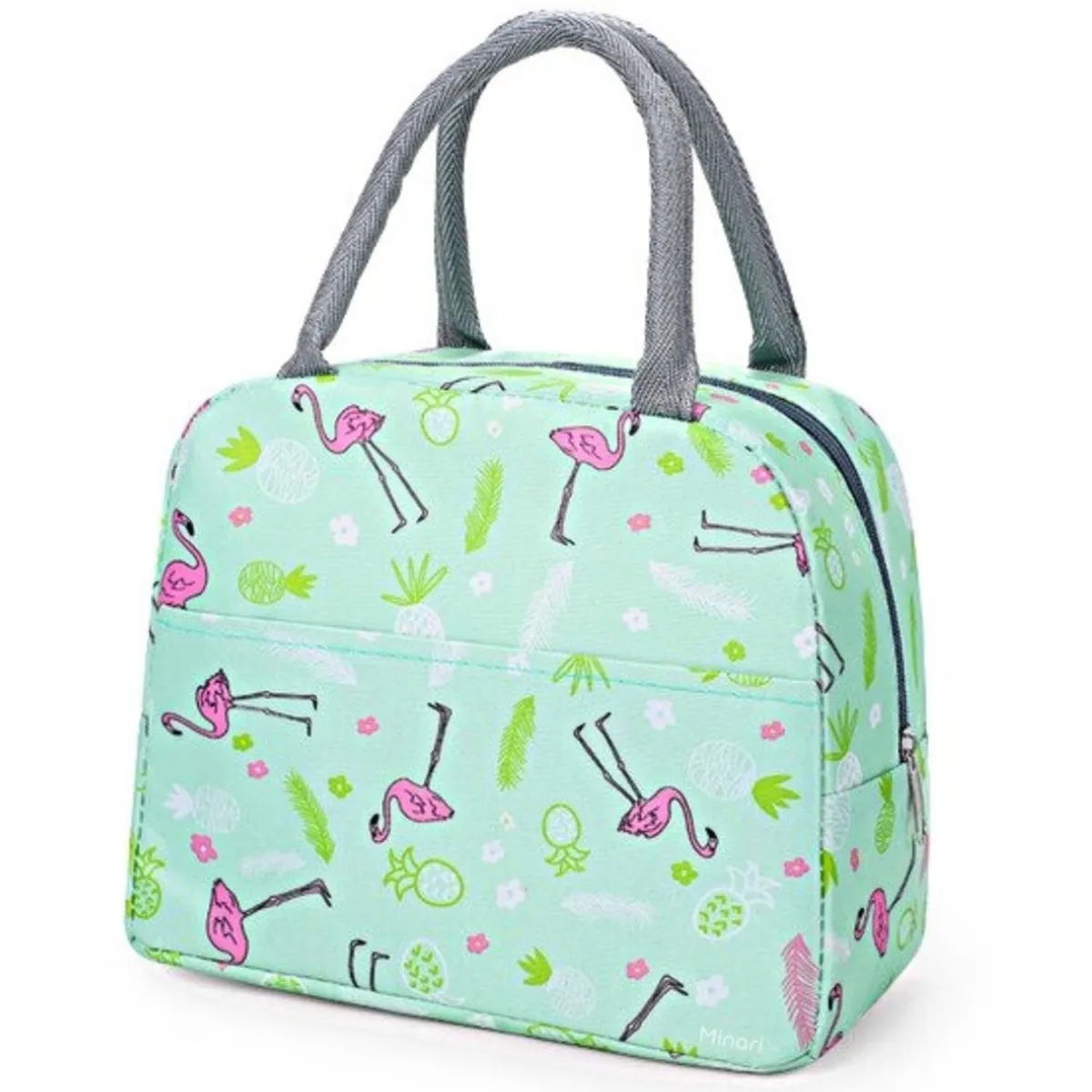 MINARI - Lonchera Térmica Fiambrera Portátil Diseño Verde con Flamenco Rosa 83L