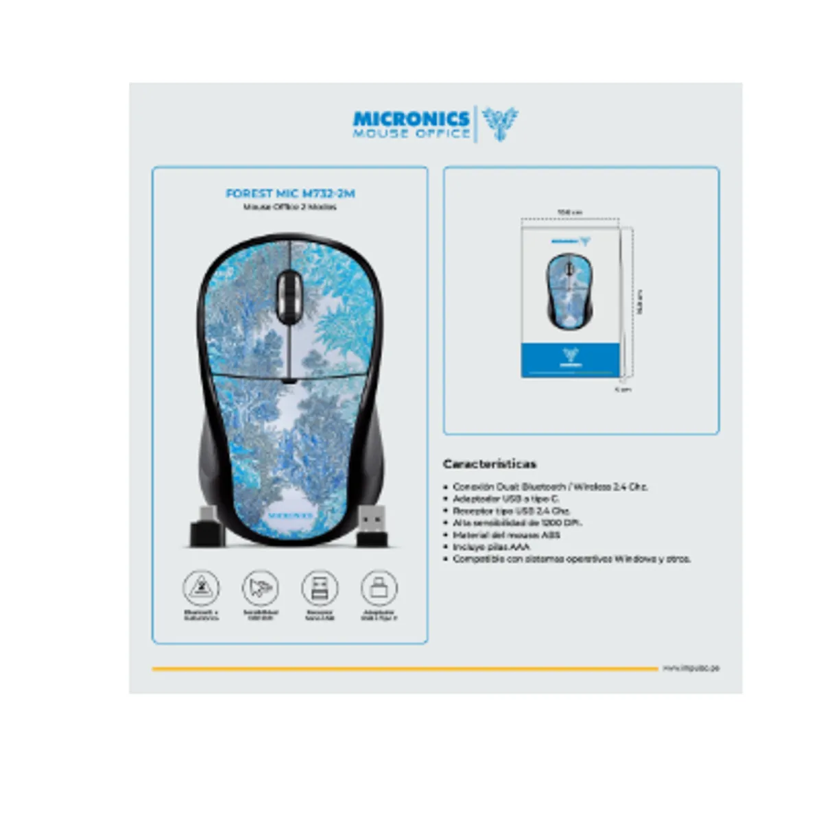 MICRONICS - Mouse FOREST MIC M732-2M BT+WIFI USB-C MICRONICS