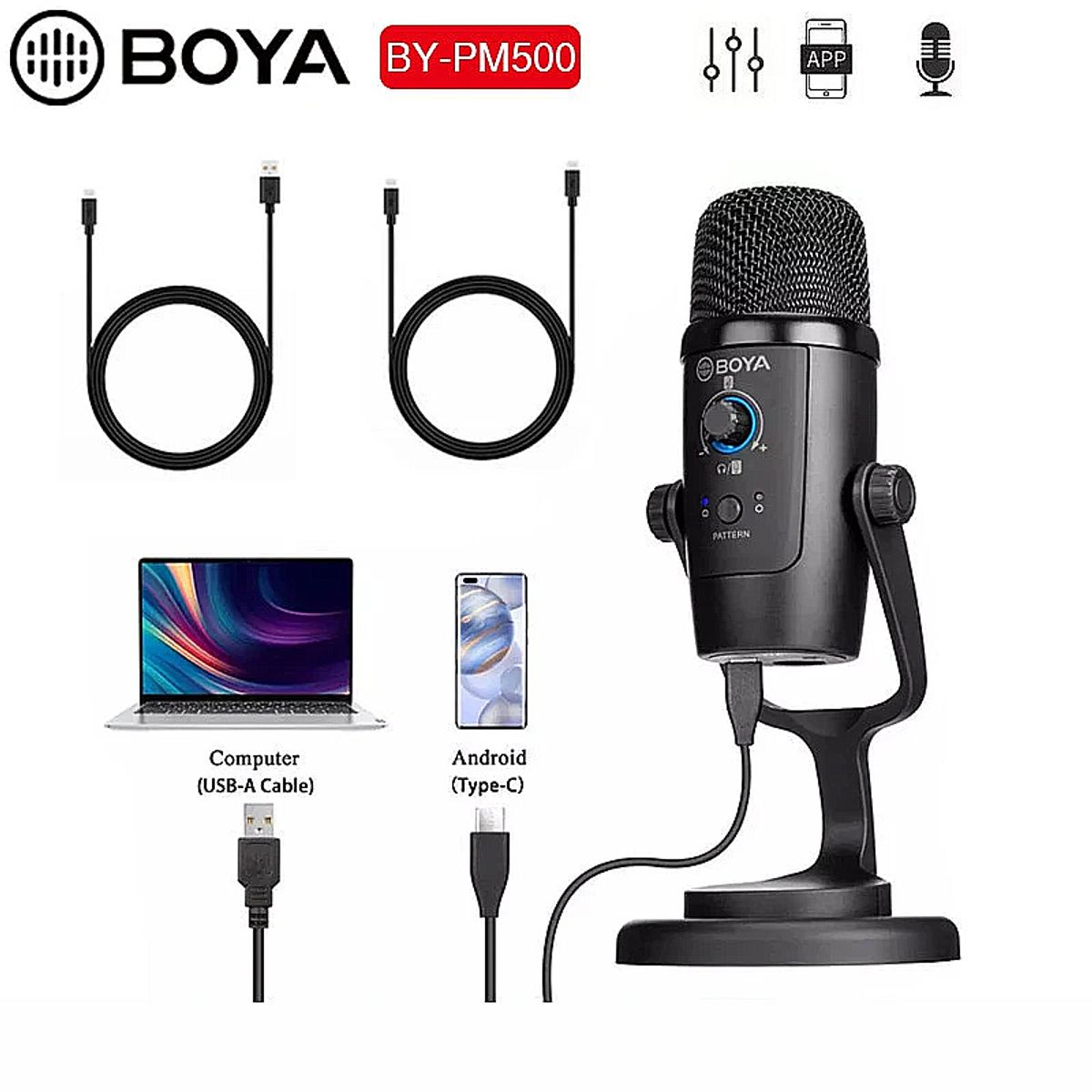 BOYA - BOYA BY-PM500 Micrófono PodCast para estudio musical locución laptops