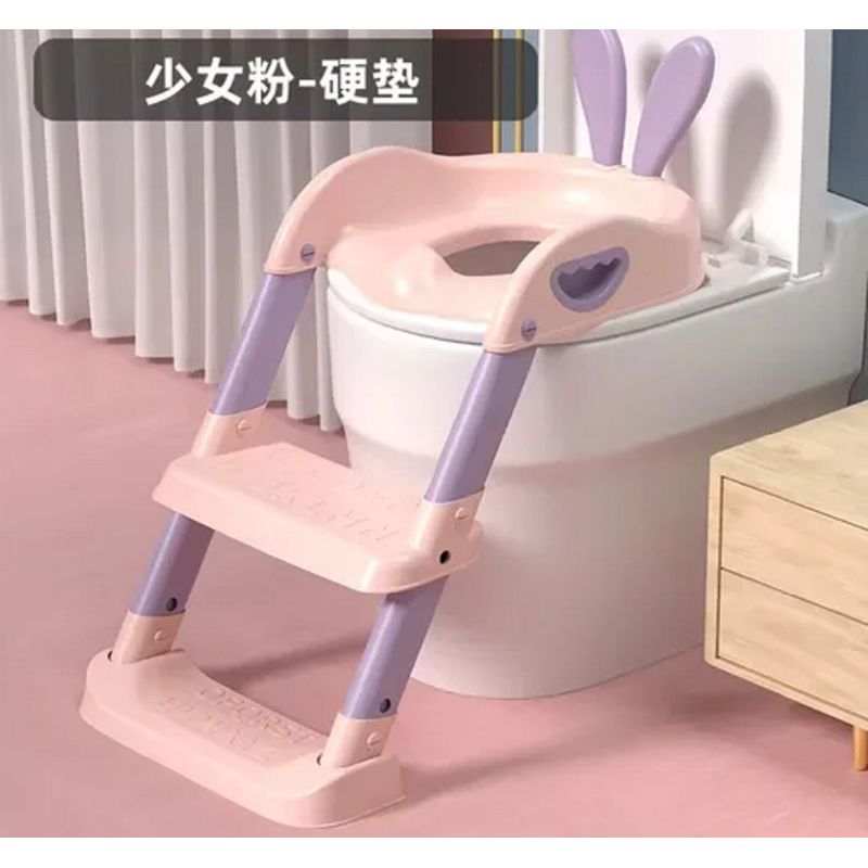 GENERICO - ASIENTO ESCALERA PARA INODORO CON OREJAS PLEGABLE ROSADO